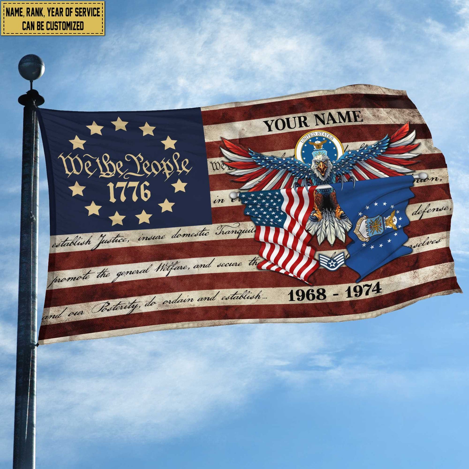 Premium Custom USAF Grommet Flag VPVC105204, Gift For Air Force Veteran, Best Gifts On Father's Day, Memorial Day, Independence Day, Veterans Day.