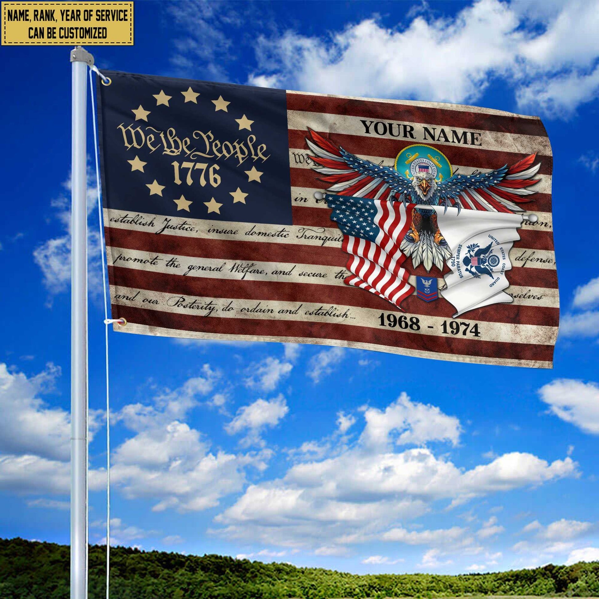 Premium Custom USCG Grommet Flag VPVC105205, Gift For Coast Guard Veteran, Best Gifts On Father's Day, Memorial Day, Independence Day, Veterans Day.