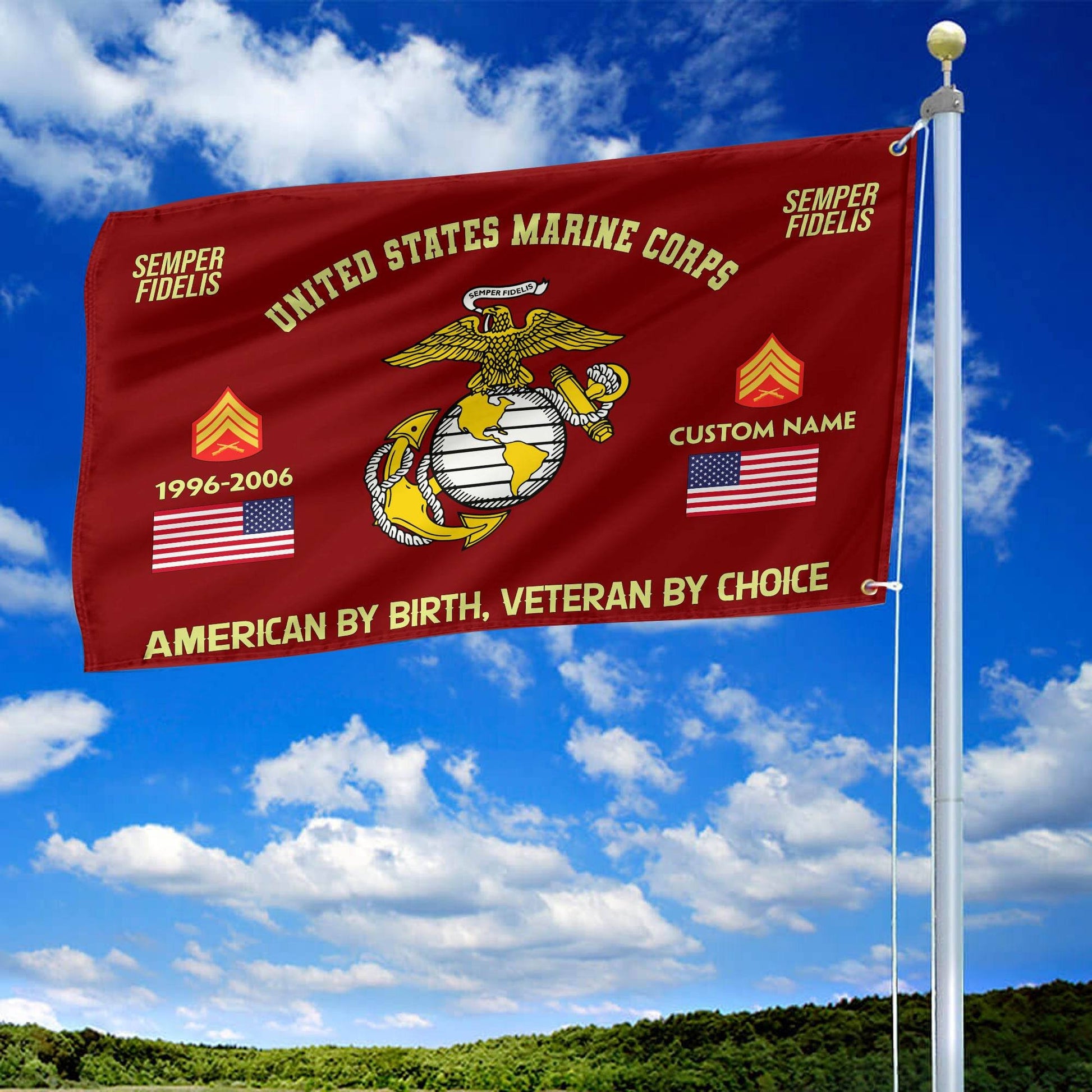 Premium Custom Name, Rank, Year, USMC Grommet Flag VPVC108103, Gift For Marine Veteran, Gifts For Dad, For Husband, Best Gifts On Father's Day, Independence Day, Veterans Day.