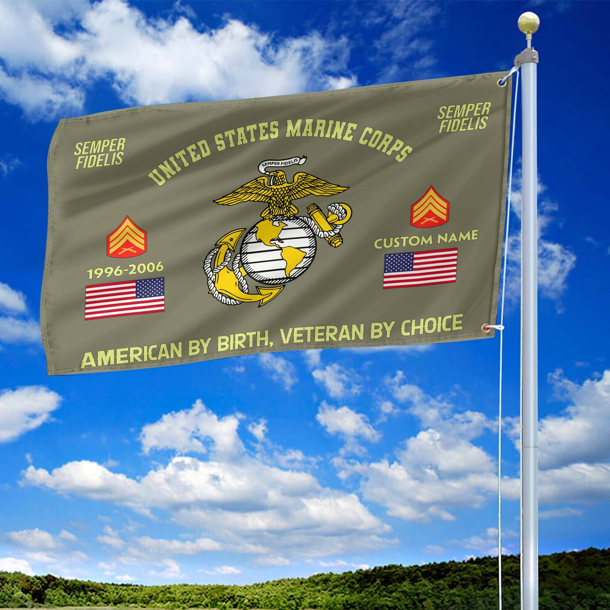 Premium Custom Name, Rank, Year, USMC Grommet Flag VPVC108111, Gift For Marine Veteran, Gifts For Dad, For Husband, Best Gifts On Father's Day, Independence Day, Veterans Day.