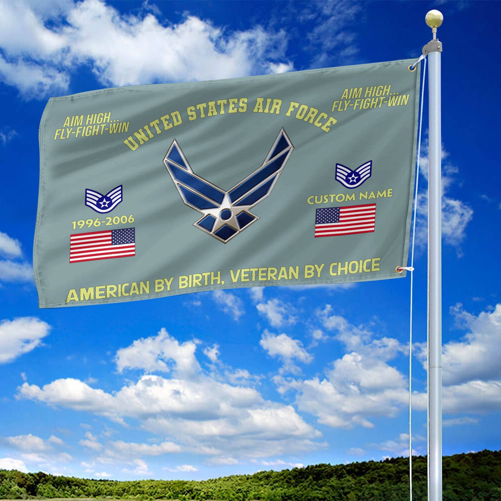 Premium Custom Name, Rank, Year, USAF Grommet Flag VPVC108104, Gift For Air Force Veteran, Gifts For Dad, For Husband, Best Gifts On Father's Day, Independence Day, Veterans Day.