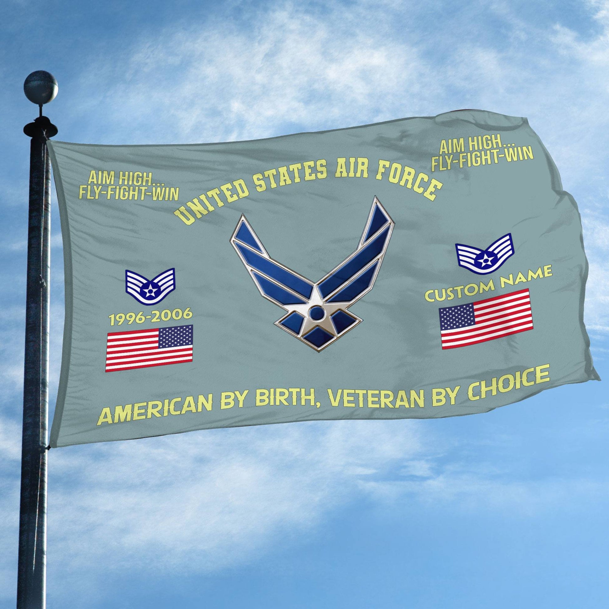 Premium Custom Name, Rank, Year, USAF Grommet Flag VPVC108104, Gift For Air Force Veteran, Gifts For Dad, For Husband, Best Gifts On Father's Day, Independence Day, Veterans Day.