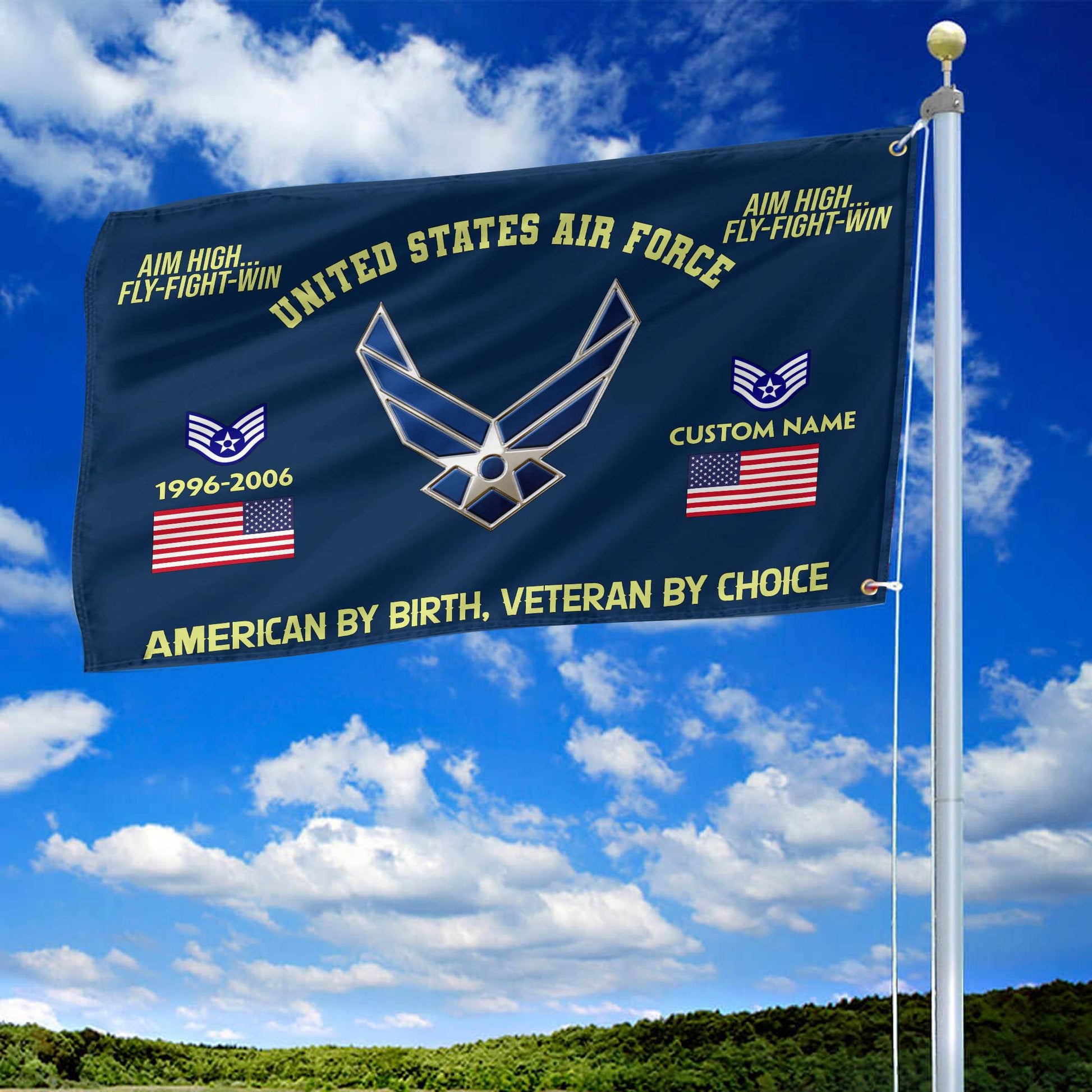 Premium Custom Name, Rank, Year, USAF Grommet Flag VPVC108112, Gift For Air Force Veteran, Gifts For Dad, For Husband, Best Gifts On Father's Day, Independence Day, Veterans Day.