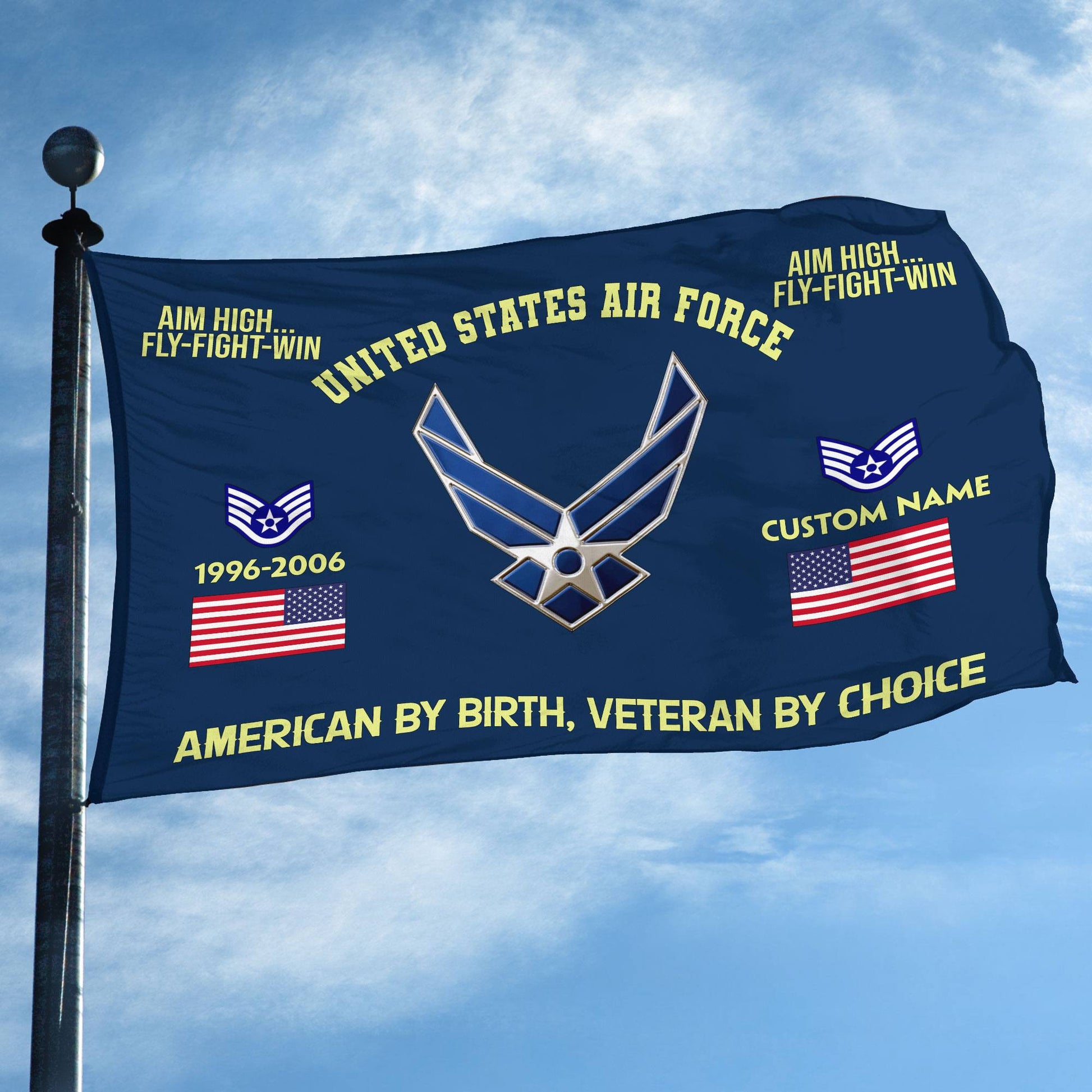 Premium Custom Name, Rank, Year, USAF Grommet Flag VPVC108112, Gift For Air Force Veteran, Gifts For Dad, For Husband, Best Gifts On Father's Day, Independence Day, Veterans Day.