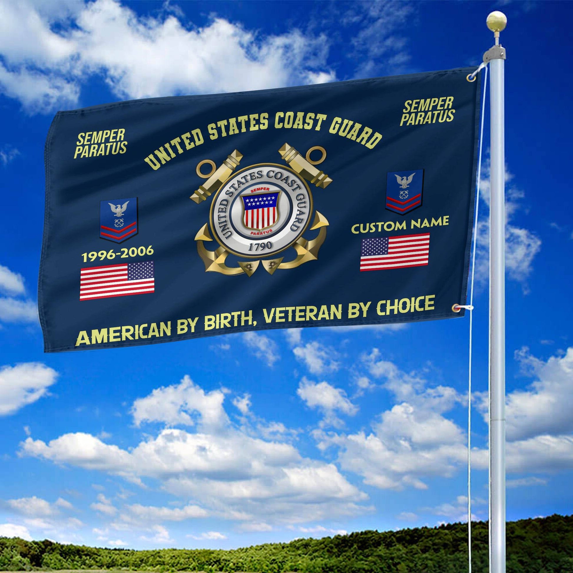 Premium Custom Name, Rank, Year, USCG Grommet Flag VPVC108105, Gift For Coast Guard Veteran, Gifts For Dad, For Husband, Best Gifts On Father's Day, Independence Day, Veterans Day.