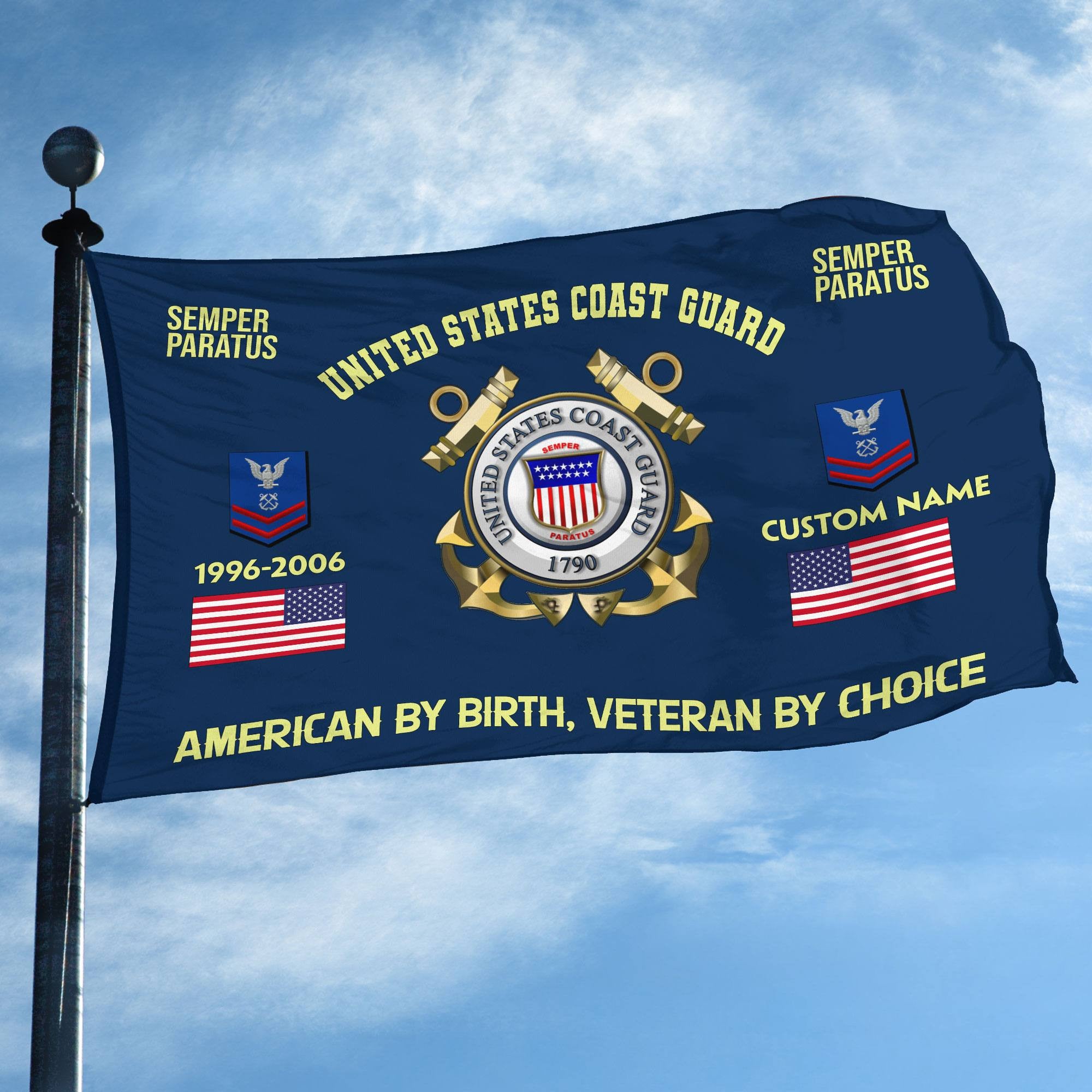 Premium Custom Name, Rank, Year, USCG Grommet Flag VPVC108105, Gift For Coast Guard Veteran, Gifts For Dad, For Husband, Best Gifts On Father's Day, Independence Day, Veterans Day.