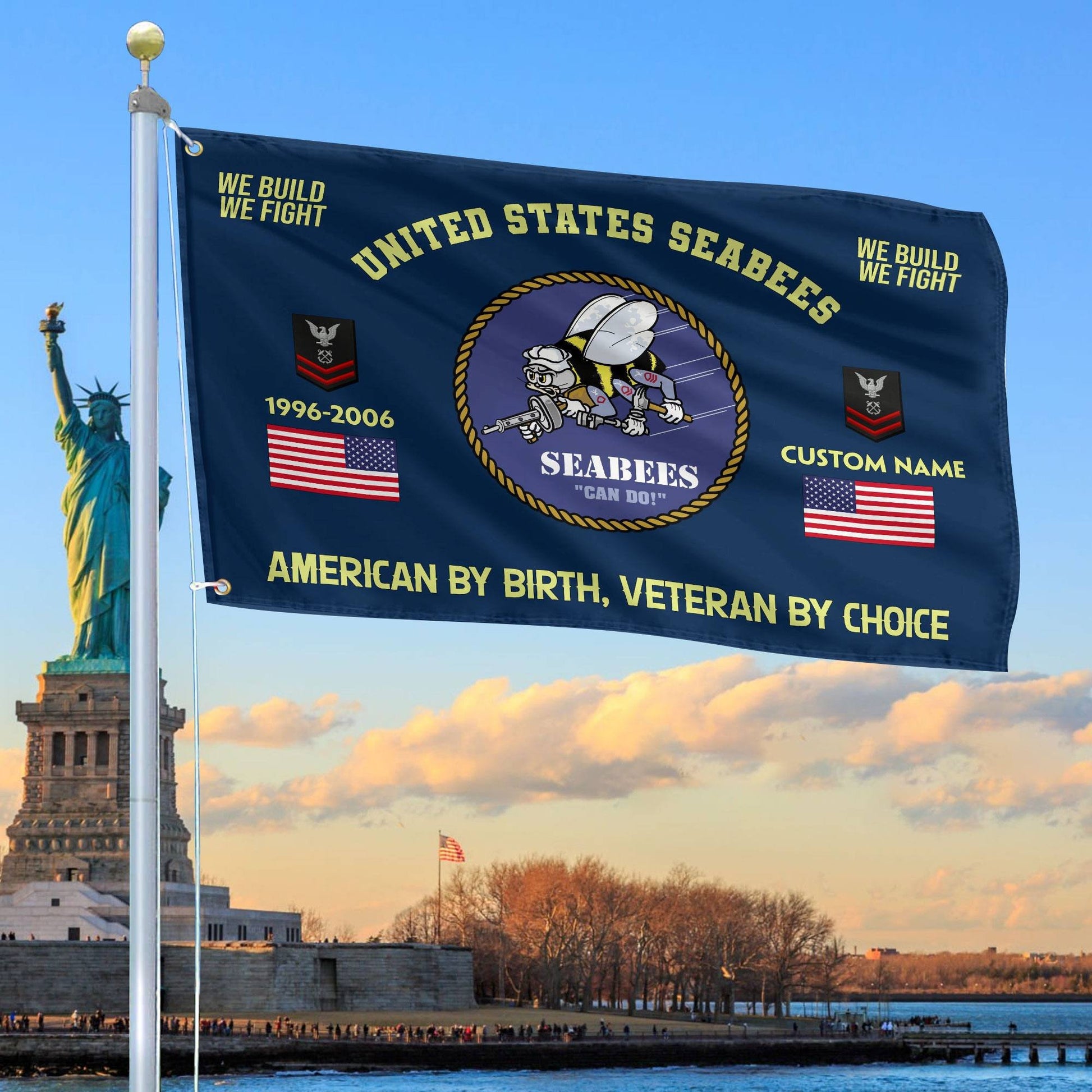 Premium Custom Name, Rank, Year, US Seabees Grommet Flag VPVC108109, Gift For Seabees Veteran, Gifts For Dad, For Husband, Best Gifts On Father's Day, Independence Day, Veterans Day.