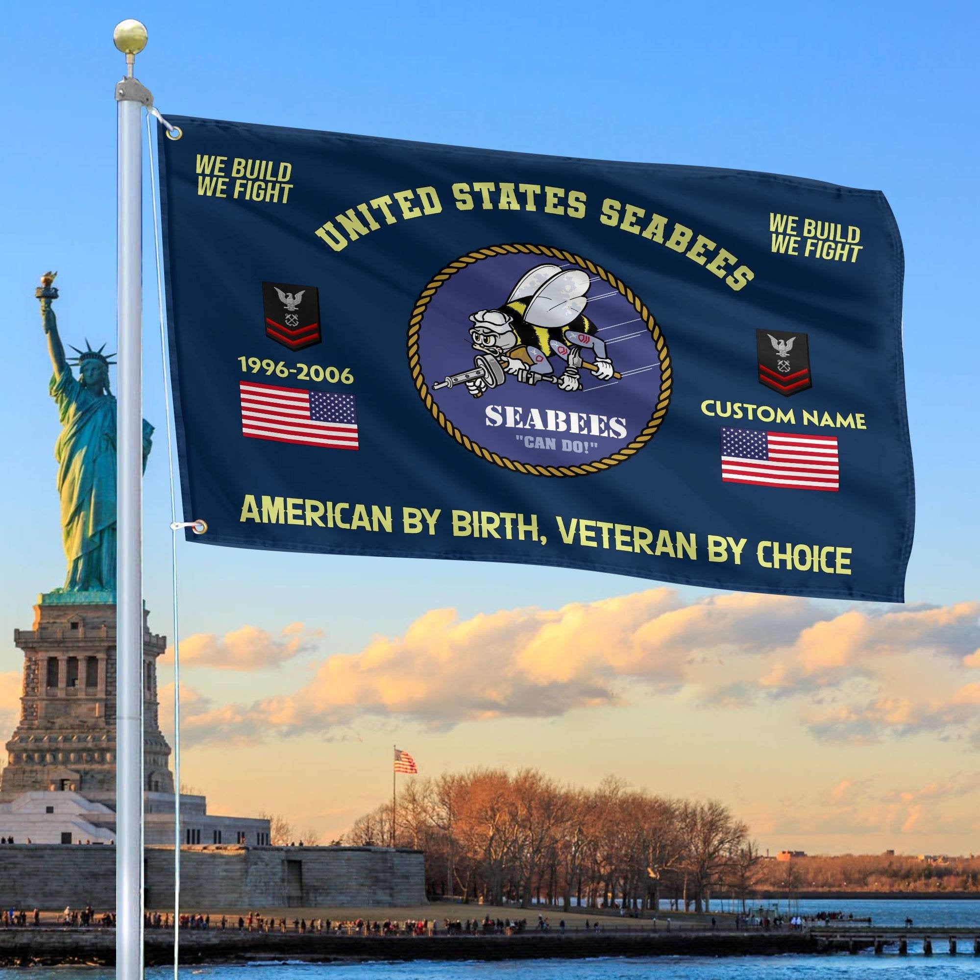 Premium Custom Name, Rank, Year, US Seabees Grommet Flag VPVC108109, Gift For Seabees Veteran, Gifts For Dad, For Husband, Best Gifts On Father's Day, Independence Day, Veterans Day.