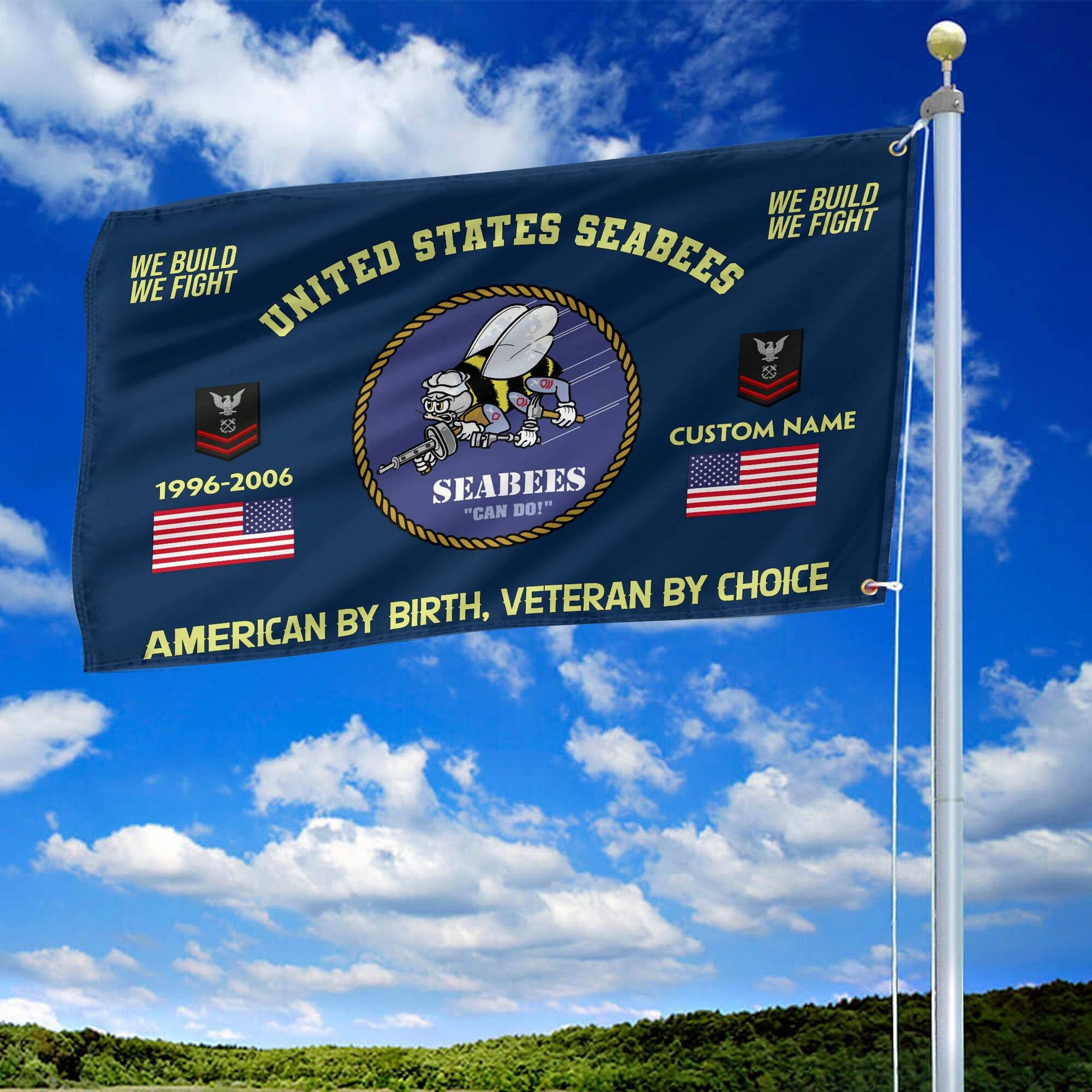 Premium Custom Name, Rank, Year, US Seabees Grommet Flag VPVC108109, Gift For Seabees Veteran, Gifts For Dad, For Husband, Best Gifts On Father's Day, Independence Day, Veterans Day.