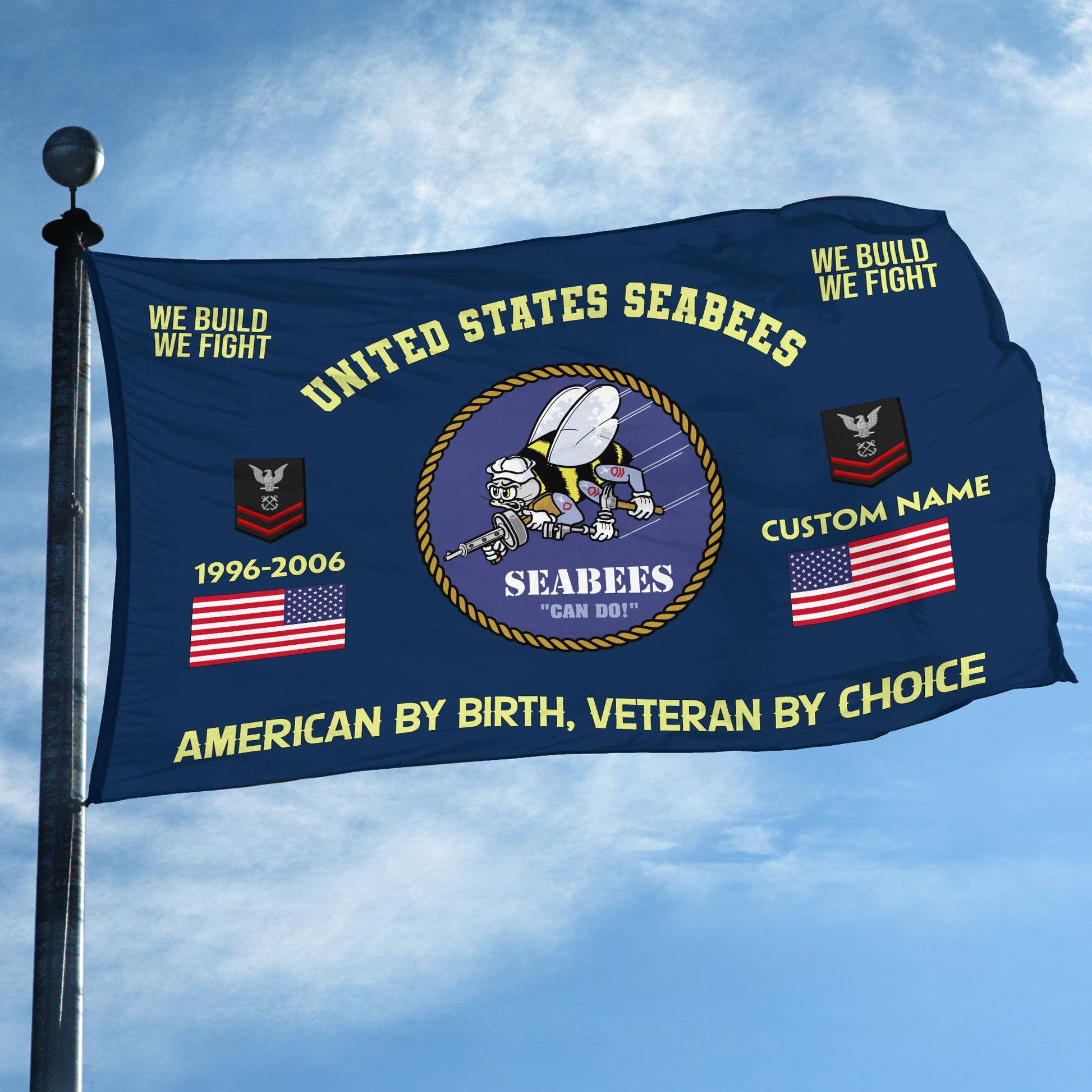 Premium Custom Name, Rank, Year, US Seabees Grommet Flag VPVC108109, Gift For Seabees Veteran, Gifts For Dad, For Husband, Best Gifts On Father's Day, Independence Day, Veterans Day.