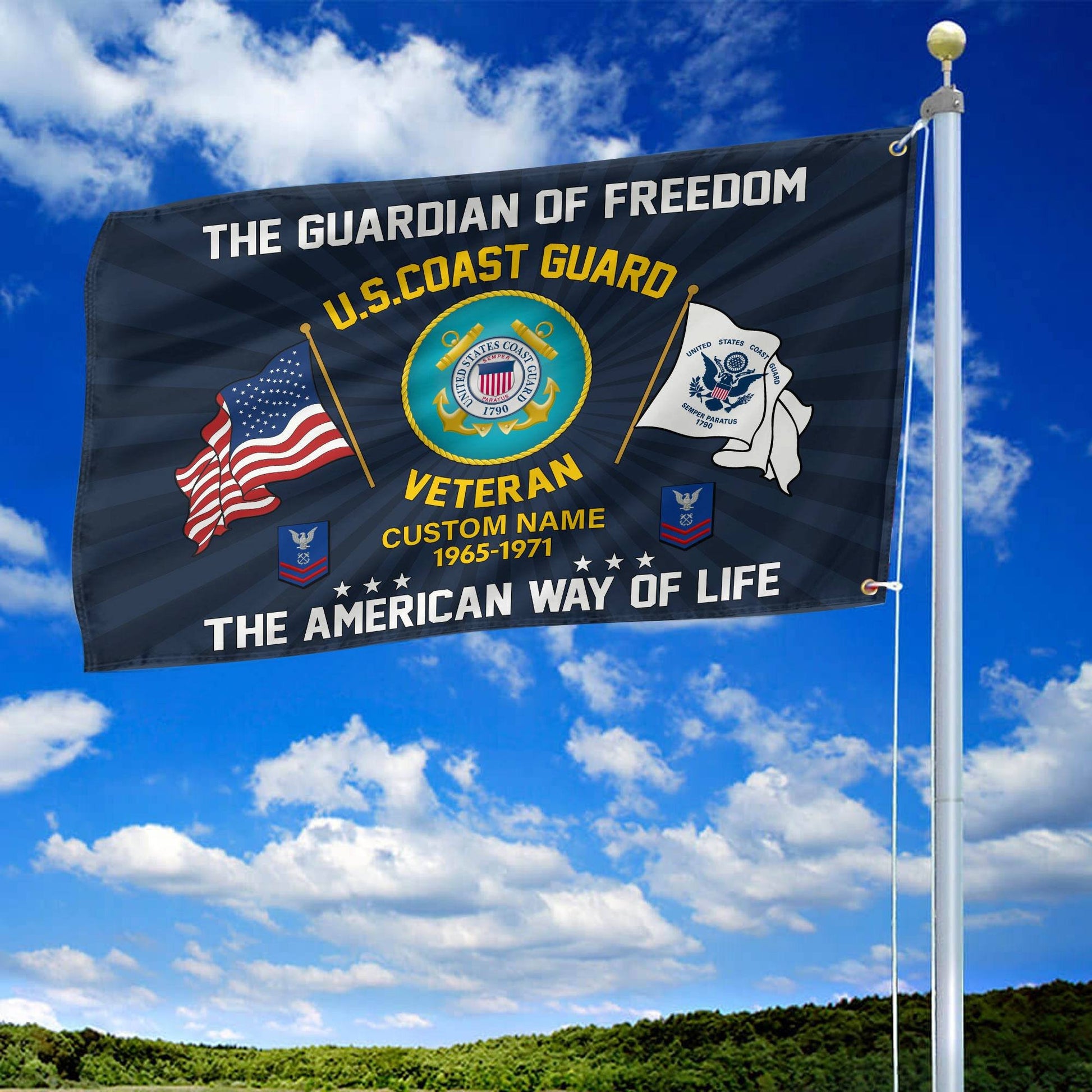 USCG Custom Grommet Flag VPVC108305, Gifts For Coast Guard Veteran, Best Gifts On Father's Day, Armed Forces Day, Independence Day, Veterans Day.