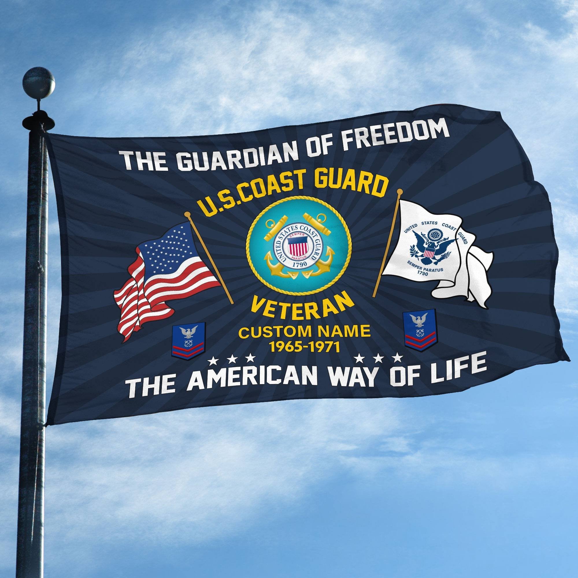 USCG Custom Grommet Flag VPVC108305, Gifts For Coast Guard Veteran, Best Gifts On Father's Day, Armed Forces Day, Independence Day, Veterans Day.