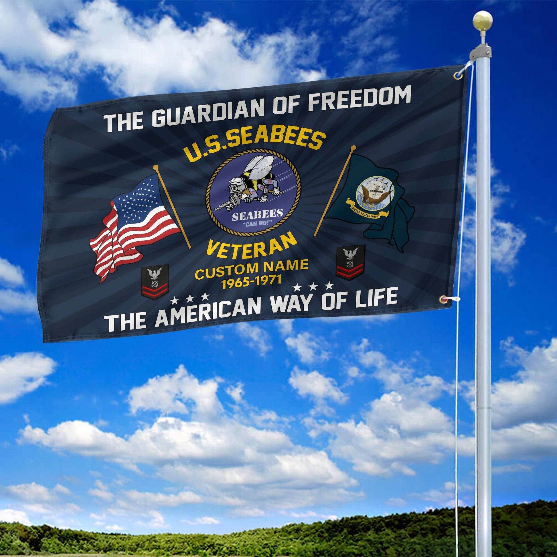 US Seabees Custom Grommet Flag VPVC108309, Gifts For Seabees Veteran, Best Gifts On Father's Day, Armed Forces Day, Independence Day, Veterans Day.