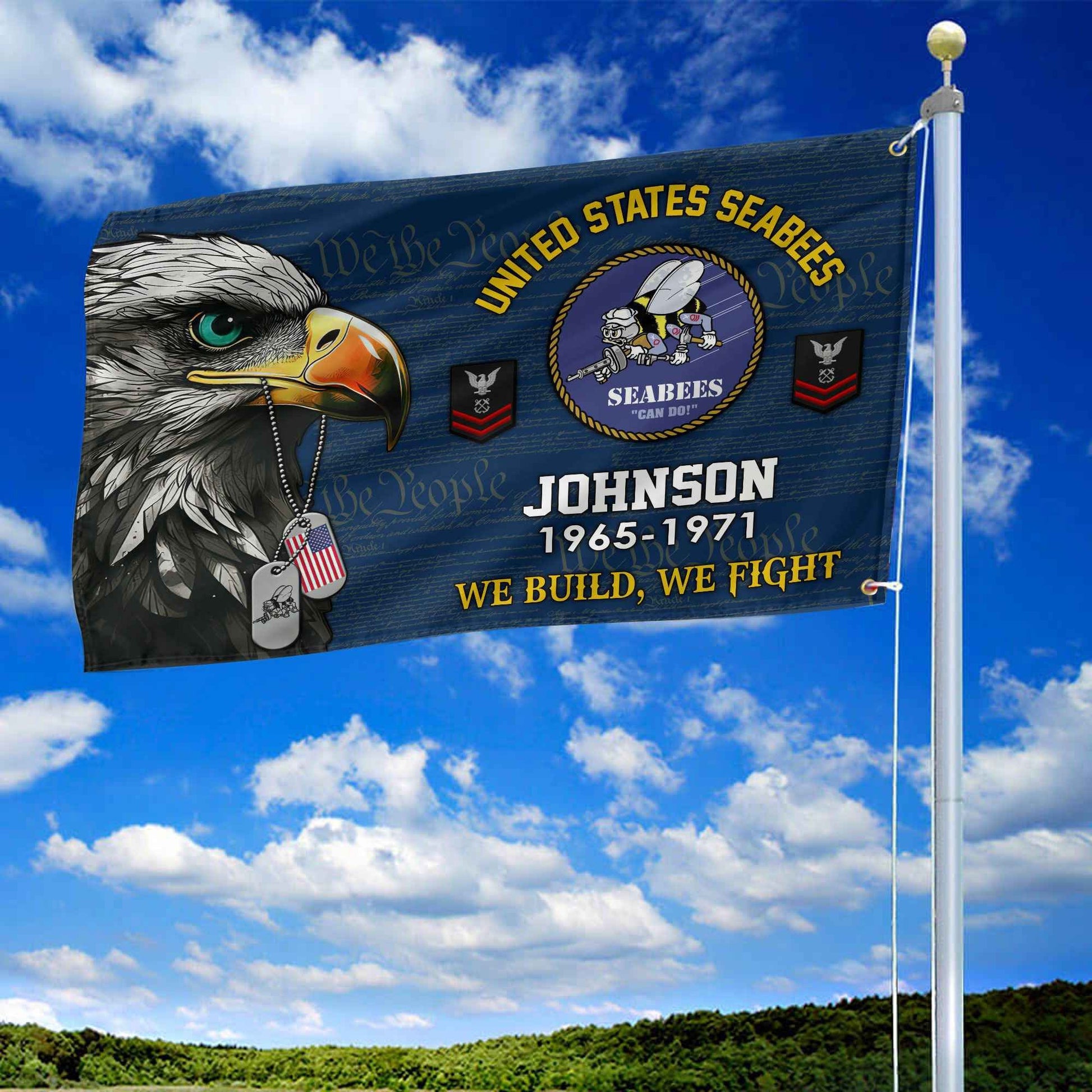 US Seabees Custom Grommet Flag VPVC108809, Gifts For Seabees Veteran, Best Gifts On Father's Day, Armed Forces Day, Independence Day, Veterans Day.