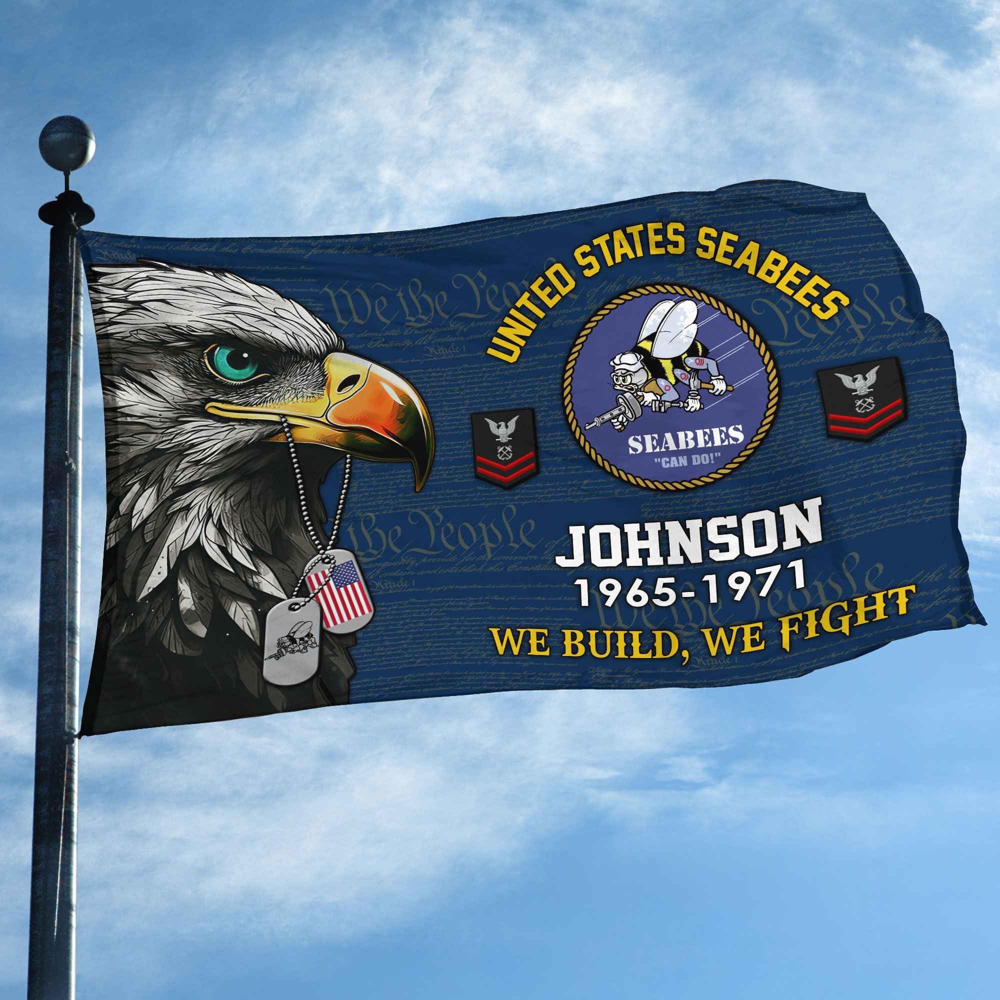 US Seabees Custom Grommet Flag VPVC108809, Gifts For Seabees Veteran, Best Gifts On Father's Day, Armed Forces Day, Independence Day, Veterans Day.