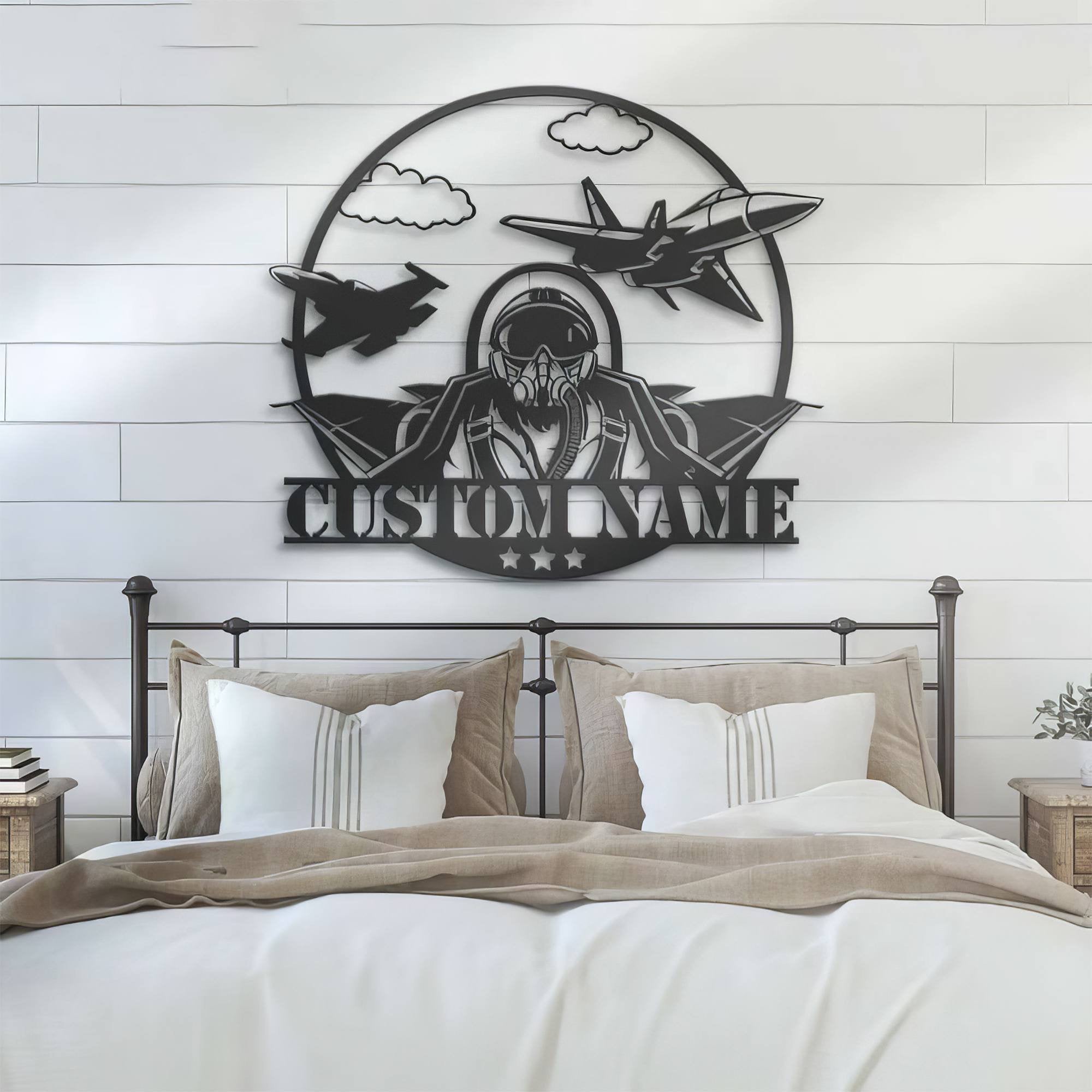 Premium Custom US Veteran Metal Signs VPVC901012, Fighter Jet Pilot Metal Military Signs Aircraft Air Force Name Sign Personalized Metal Signs