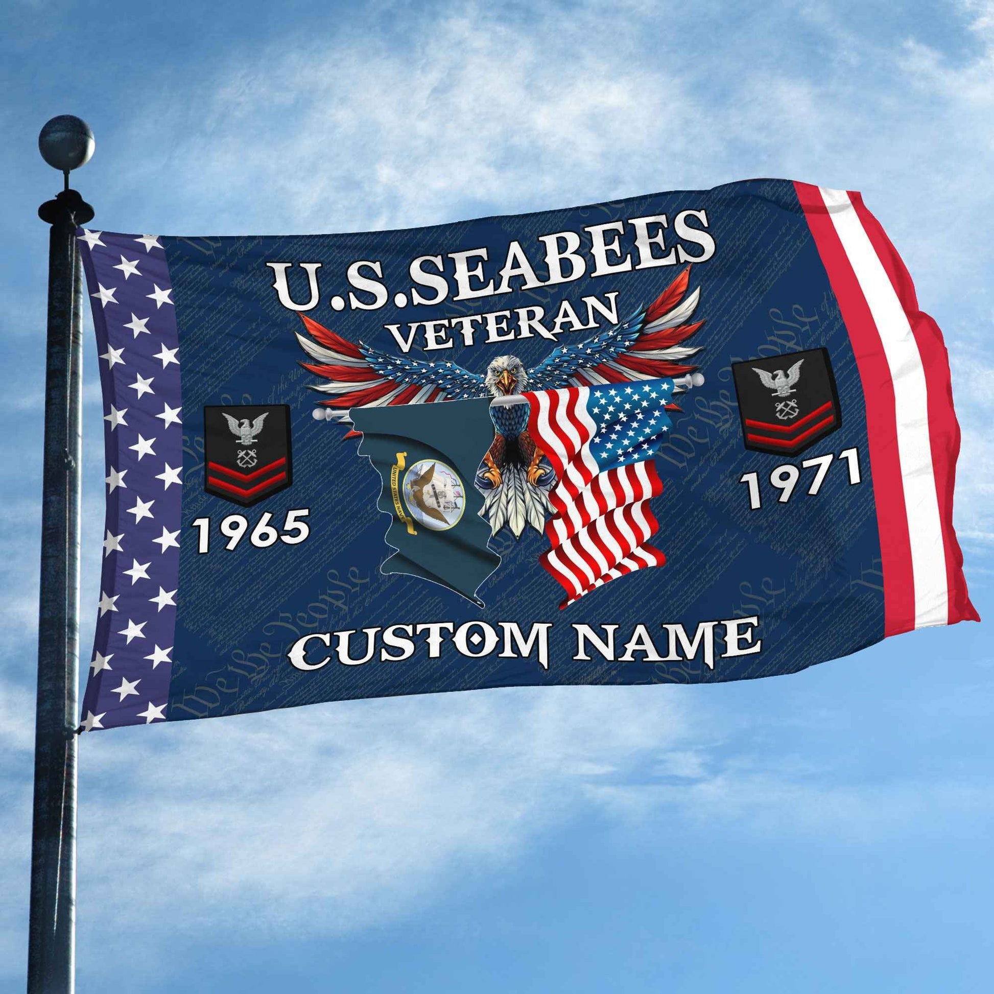 US Seabees Custom Grommet Flag VPVC109309, Gifts For Seabees Veteran, Best Gifts On Father's Day, Armed Forces Day, Independence Day, Veterans Day.