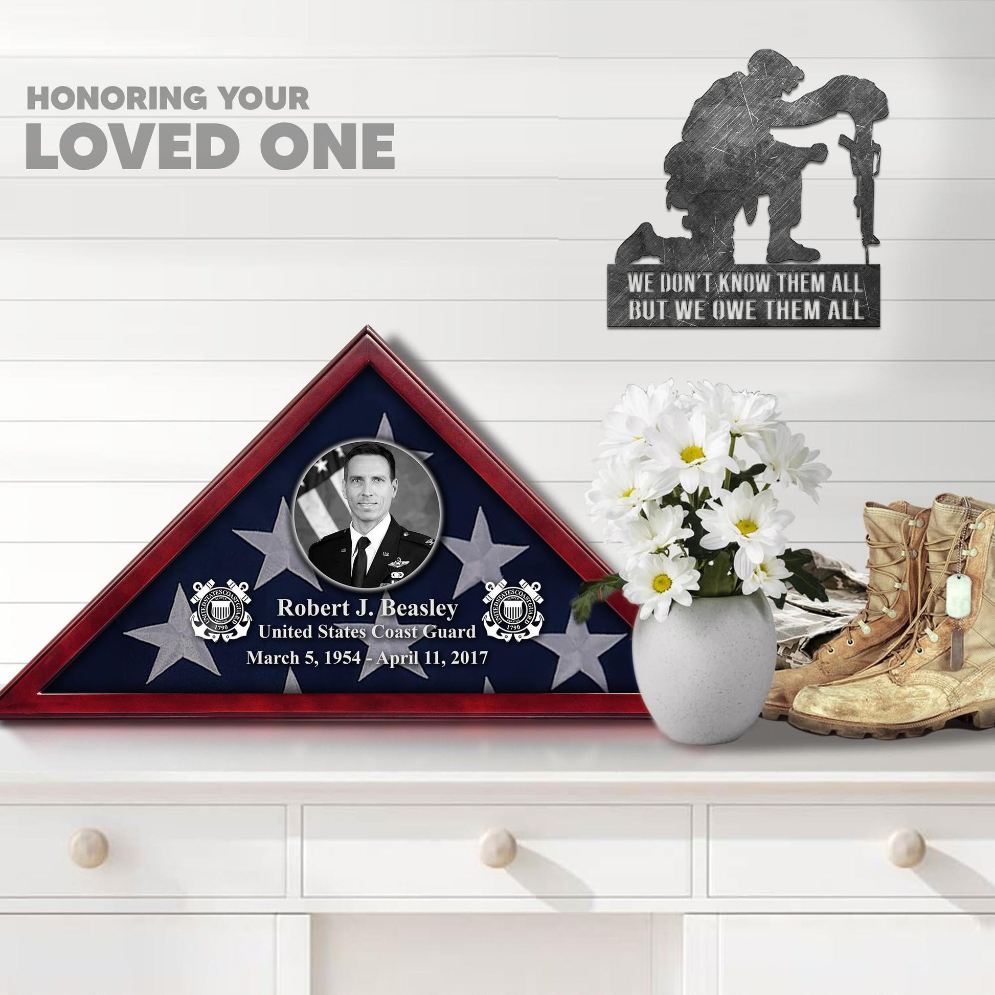 Premium Personalized Flag Case BPVC120301, Flag Box for American Veteran Flag 9.5 X 5 Feet, Flag Display Case for Burial, Flag Wall Mounted, Flag to Display Folded