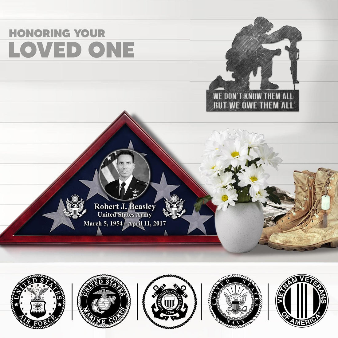 Premium Personalized Flag Case BPVC120301, Flag Box for American Veteran Flag 9.5 X 5 Feet, Flag Display Case for Burial, Flag Wall Mounted, Flag to Display Folded