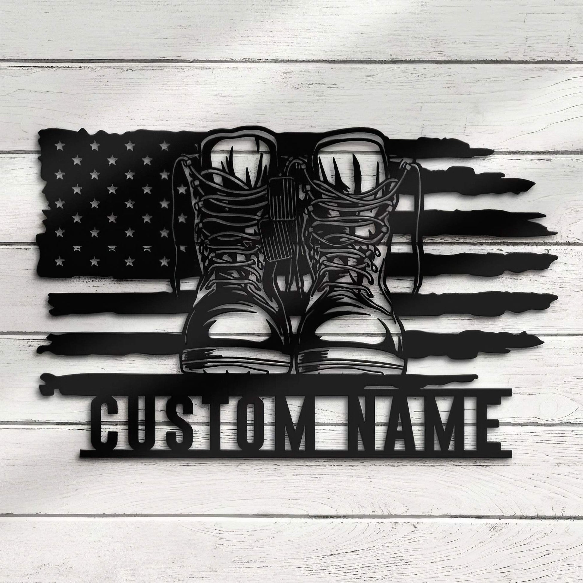 Premium Custom US Veteran Metal Signs VPVC901044, Gifts For US Veteran, Army Soldier Boots Combat Metal Sign