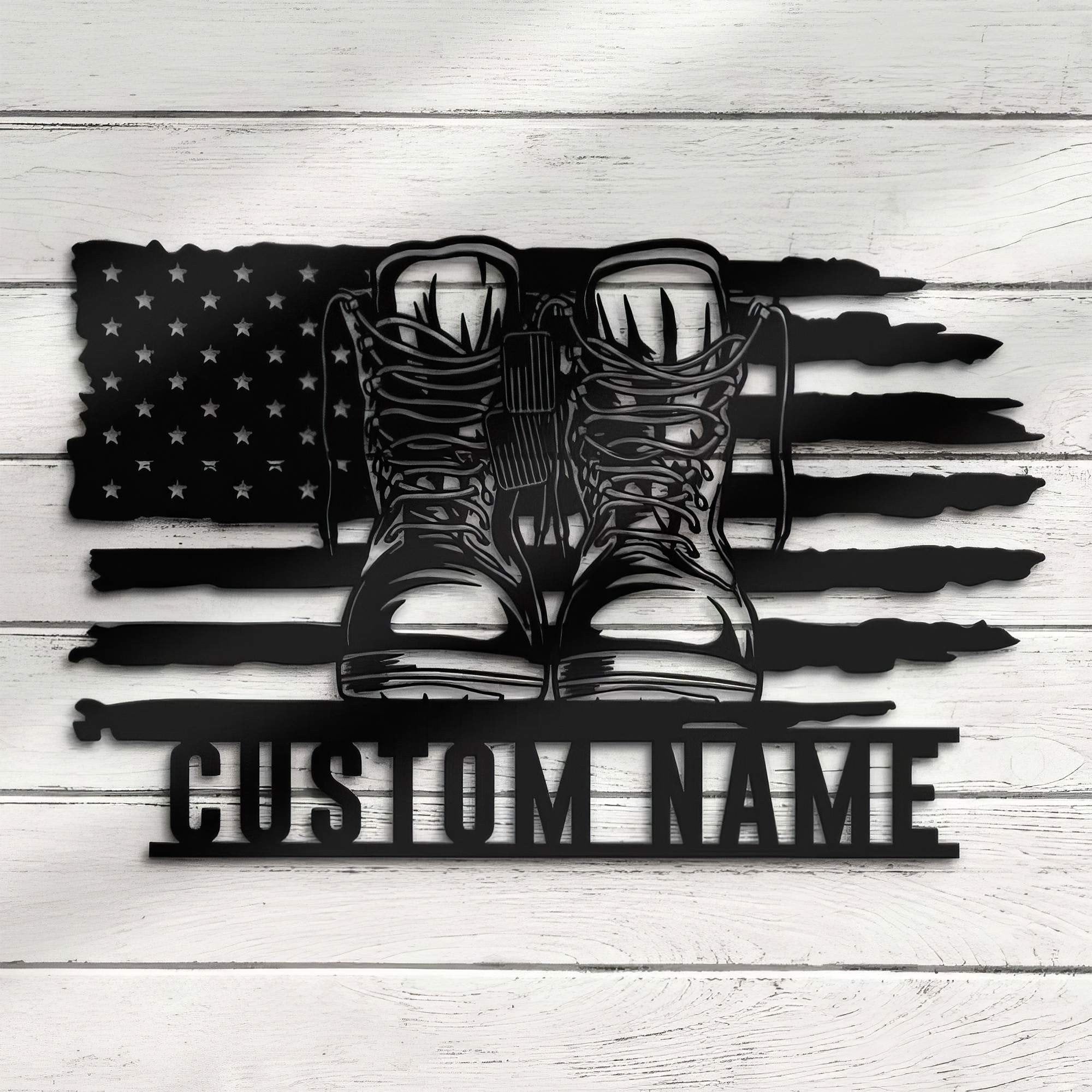 Premium Custom US Veteran Metal Signs VPVC901044, Gifts For US Veteran, Army Soldier Boots Combat Metal Sign