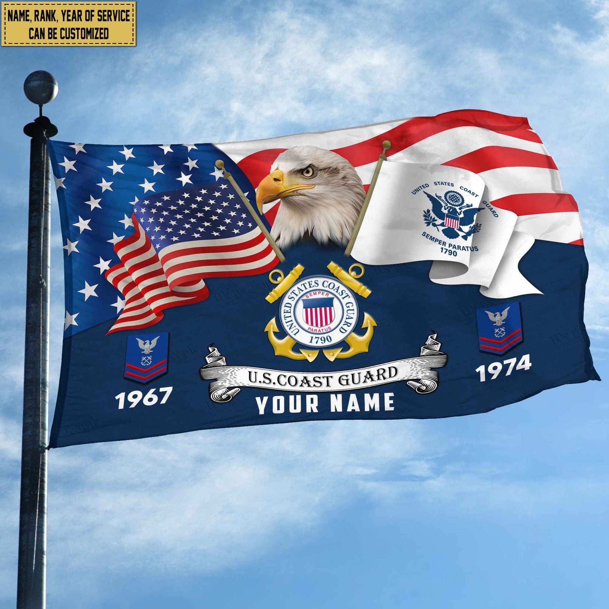 Premium Custom USCG Grommet Flag VPVC105305, Gifts For Coast Guard Veteran, Best Gifts On Father's Day, Armed Forces Day, Independence Day, Veterans Day.