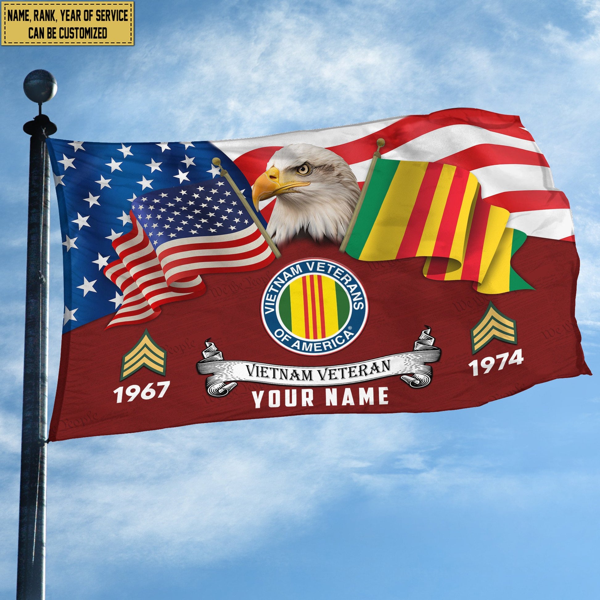 Premium Custom Vietnam Veteran Grommet Flag VPVC105306, Gifts For Vietnam Veteran, Best Gifts On Father's Day, Armed Forces Day, Independence Day, Veterans Day.