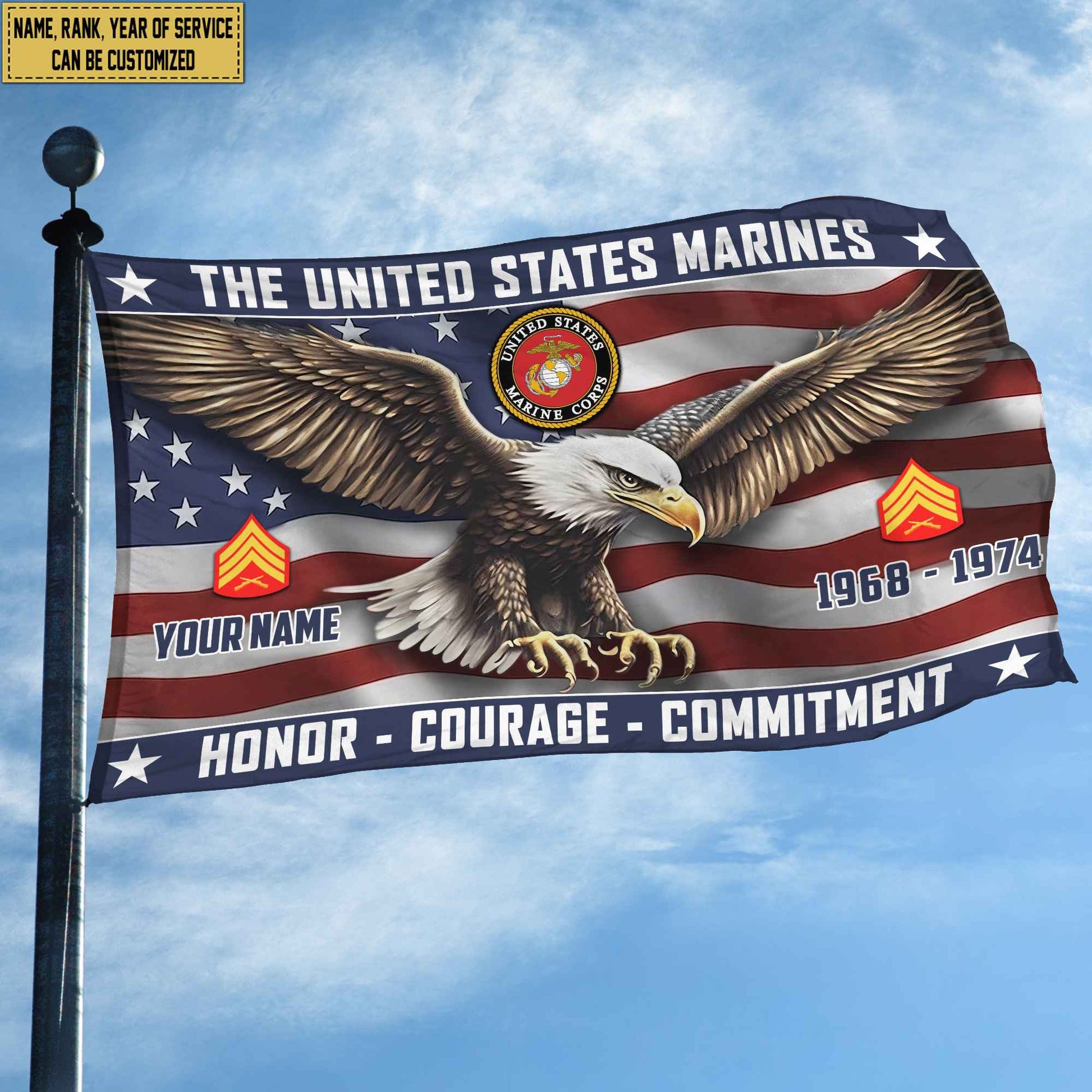 USMC Custom Grommet Flag VPVC105403, Gifts For Marine Veteran, Best Gifts On Father's Day, Armed Forces Day, Independence Day, Veterans Day.