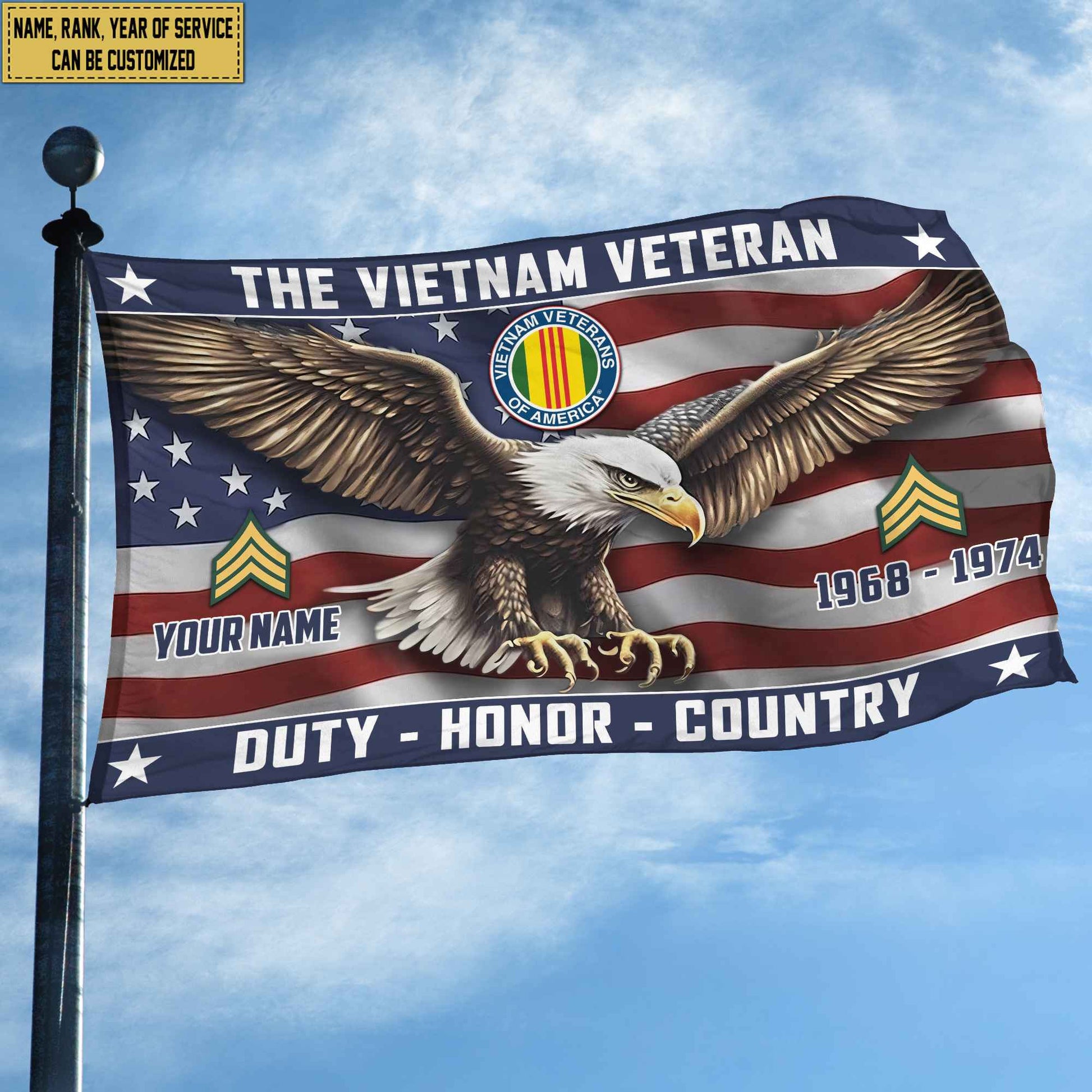 Vietnam Veteran Custom Grommet Flag VPVC105406, Gifts For Vietnam Veteran, Best Gifts On Father's Day, Armed Forces Day, Independence Day, Veterans Day.