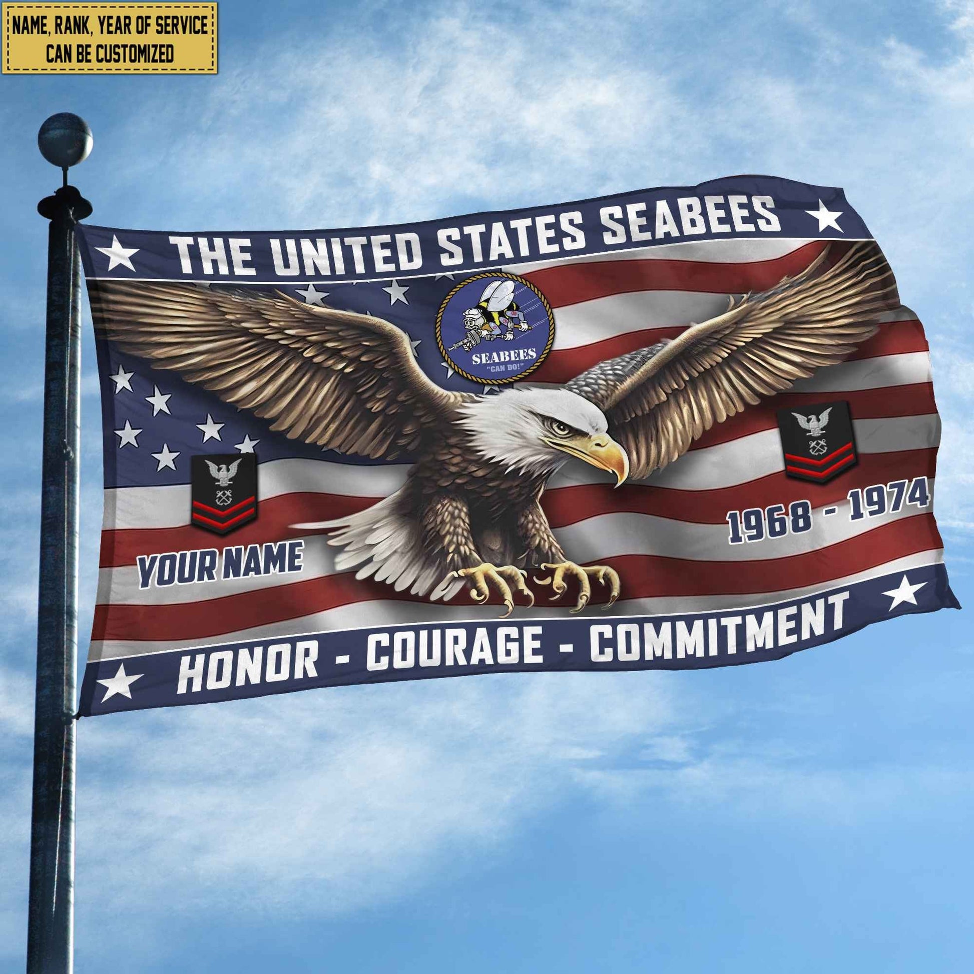 US Seabees Custom Grommet Flag VPVC105409, Gifts For Seabees Veteran, Best Gifts On Father's Day, Armed Forces Day, Independence Day, Veterans Day.