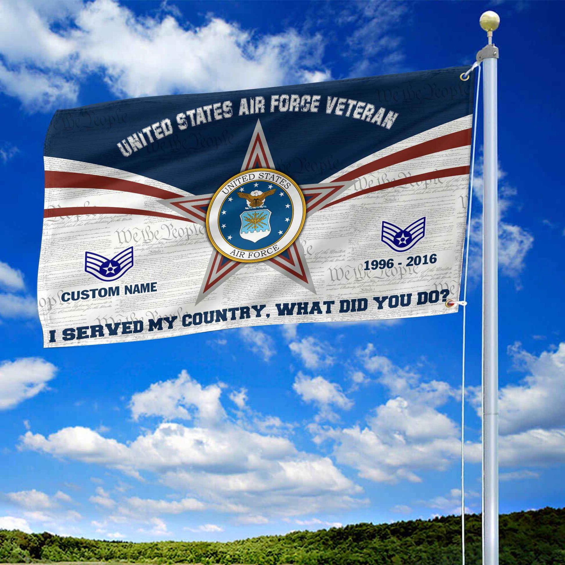 Premium Custom USAF Grommet Flag VPVC105812, Gifts For Air Force Veteran, Best Gifts On Father's Day, Armed Forces Day, Independence Day, Veterans Day.
