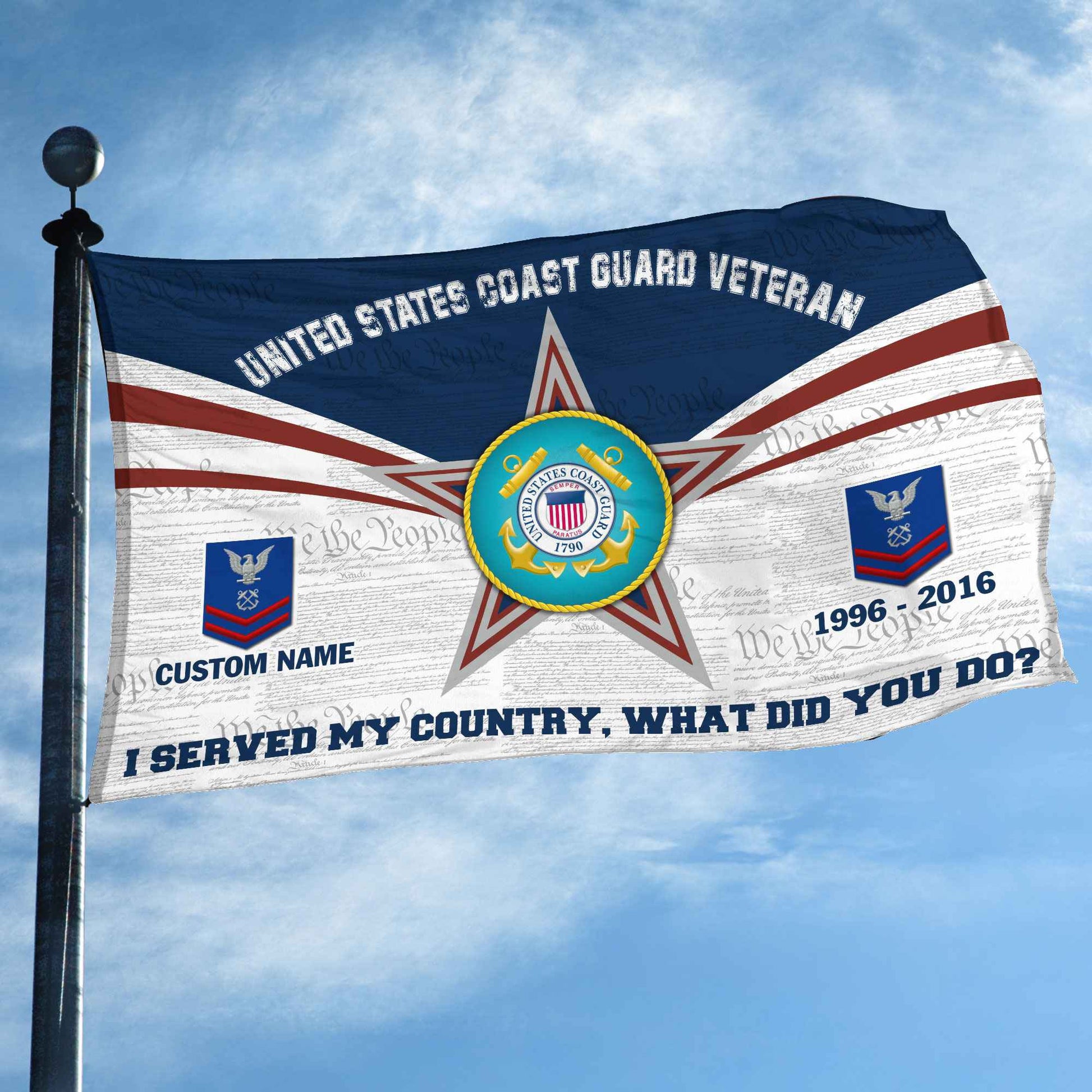 Premium Custom USCG Grommet Flag VPVC105805, Gifts For Coast Guard Veteran, Best Gifts On Father's Day, Armed Forces Day, Independence Day, Veterans Day.