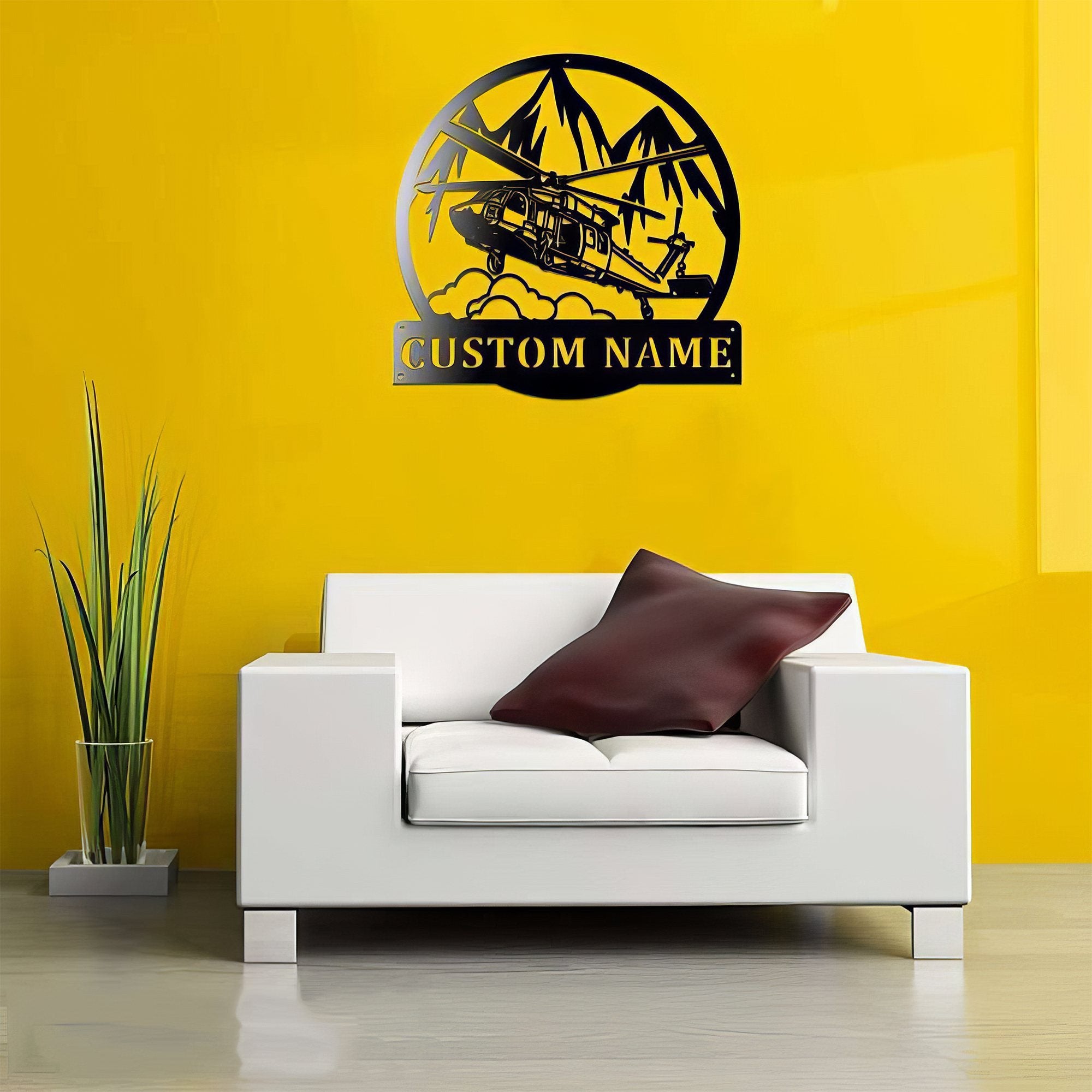 Premium Custom US Veteran Metal Signs VPVC901050, Gifts For US Veteran, Personalized Black Hawk Helicopter Sign Aircraft Hangar Pilot Name Sign Airforce Patriotic Decor Gift Custom Metal Sign