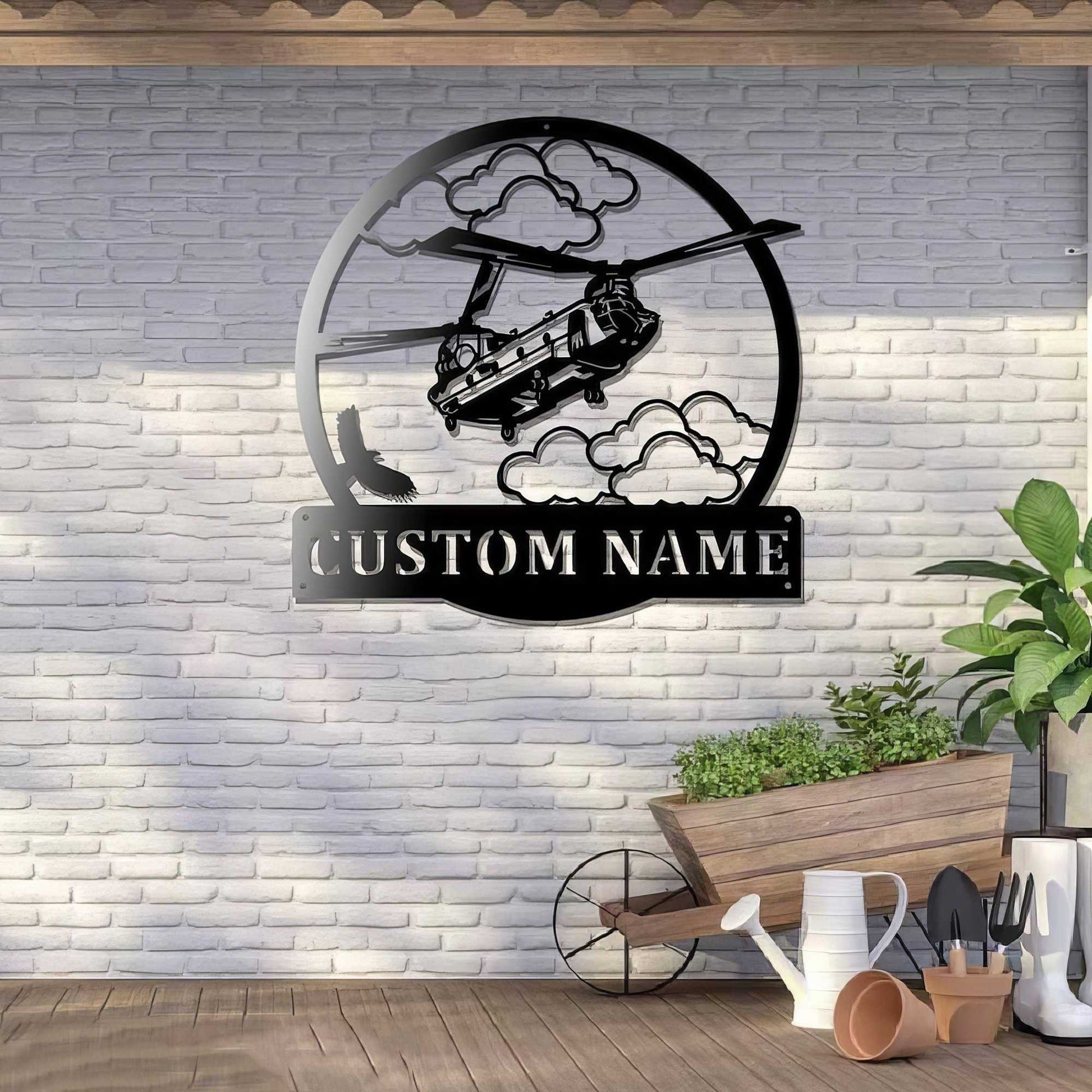 Premium Custom US Veteran Metal Signs VPVC901052, Gifts For US Veteran, Chinook Helicopter Sign Aircraft Hangar Pilot Name Sign Airforce Patriotic Decor Gift