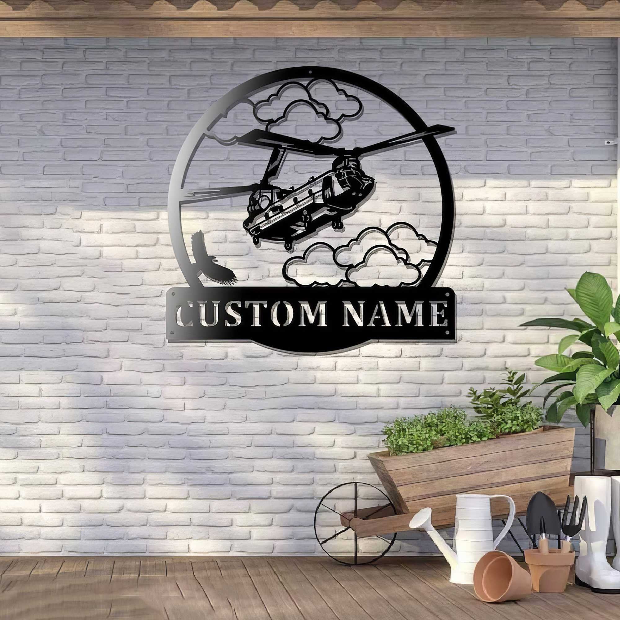 Premium Custom US Veteran Metal Signs VPVC901052, Gifts For US Veteran, Chinook Helicopter Sign Aircraft Hangar Pilot Name Sign Airforce Patriotic Decor Gift