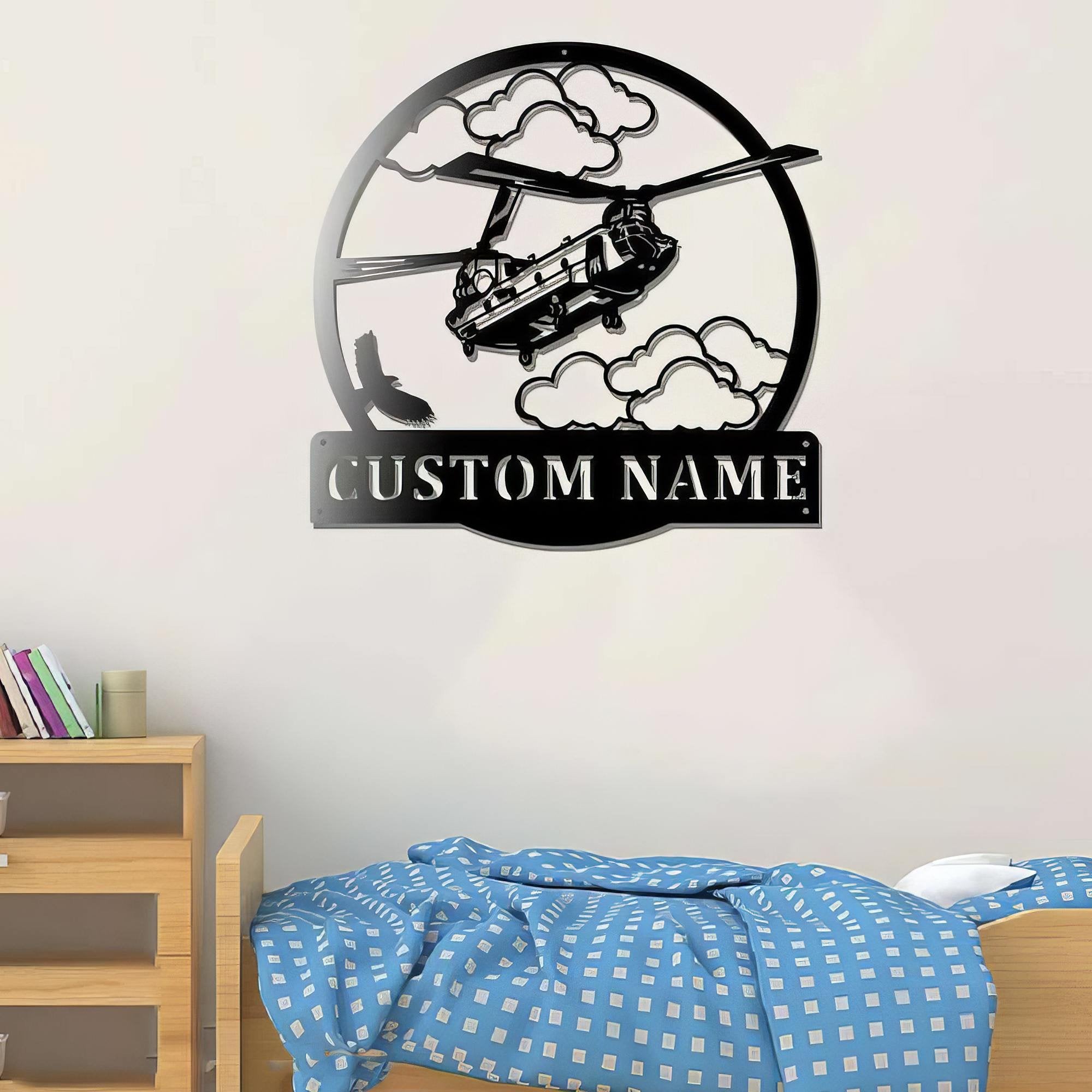 Premium Custom US Veteran Metal Signs VPVC901052, Gifts For US Veteran, Chinook Helicopter Sign Aircraft Hangar Pilot Name Sign Airforce Patriotic Decor Gift