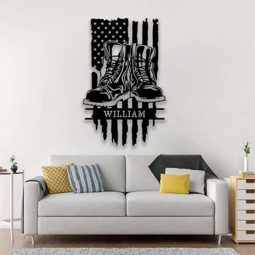 Premium Custom US Veteran Metal Signs VPVC901054, Gifts For US Veteran, Combat Boots Sign Independence Day Veteran Day Patriotic Decor