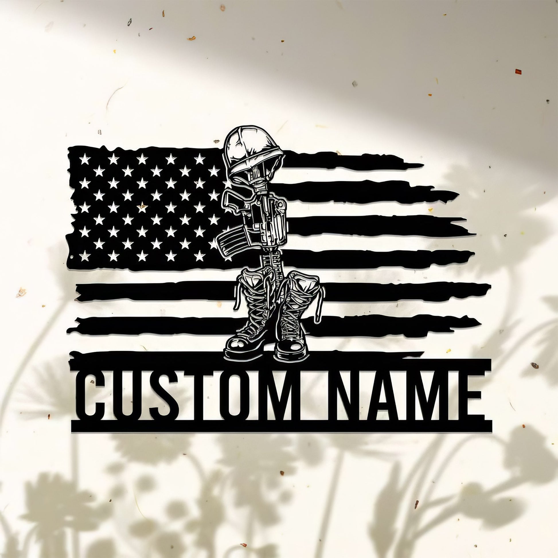 Premium US Veteran Metal Signs VPVC901071, Gifts For US Veterans, Fallen American Soldier Sign Boots Rifle Helmet Independence Day Veteran Day Patriotic Decor