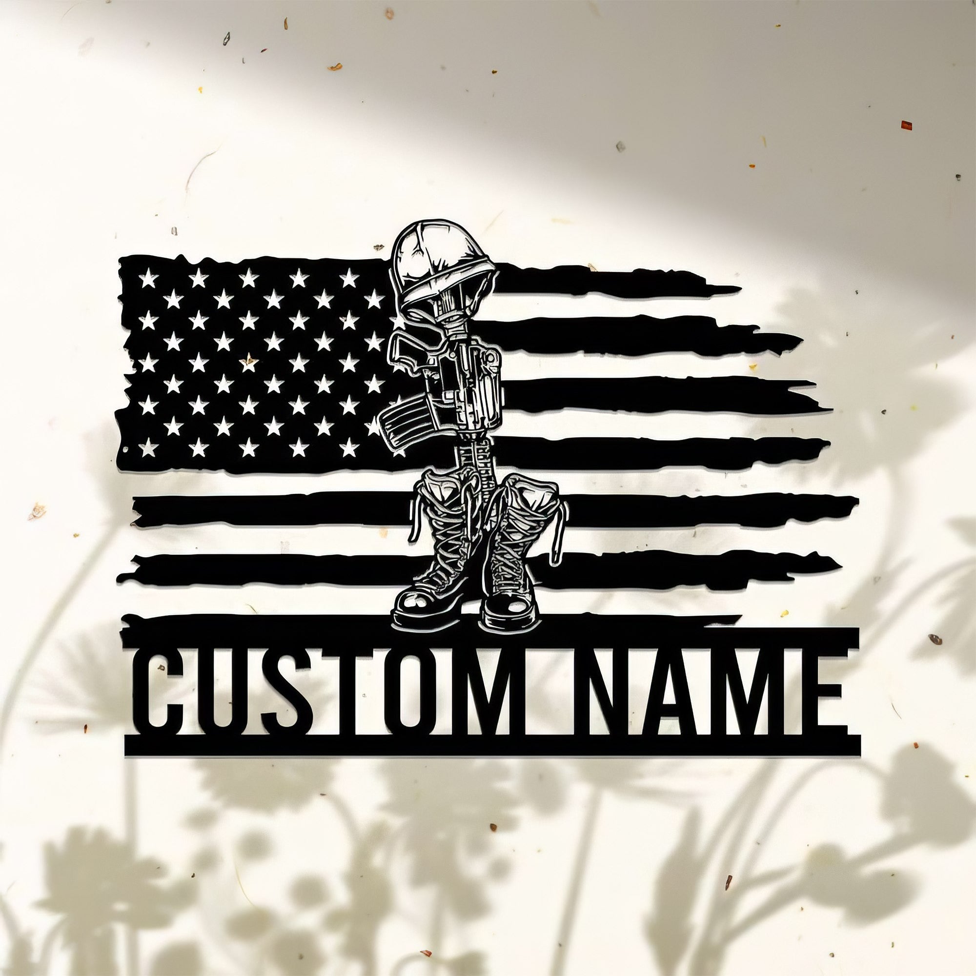 Premium US Veteran Metal Signs VPVC901071, Gifts For US Veterans, Fallen American Soldier Sign Boots Rifle Helmet Independence Day Veteran Day Patriotic Decor