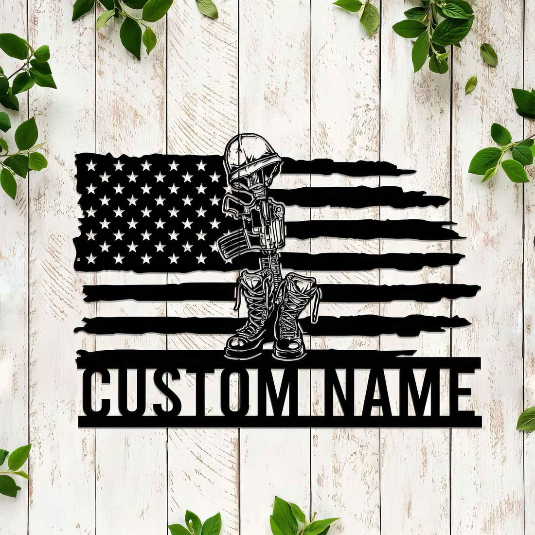 Premium US Veteran Metal Signs VPVC901071, Gifts For US Veterans, Fallen American Soldier Sign Boots Rifle Helmet Independence Day Veteran Day Patriotic Decor