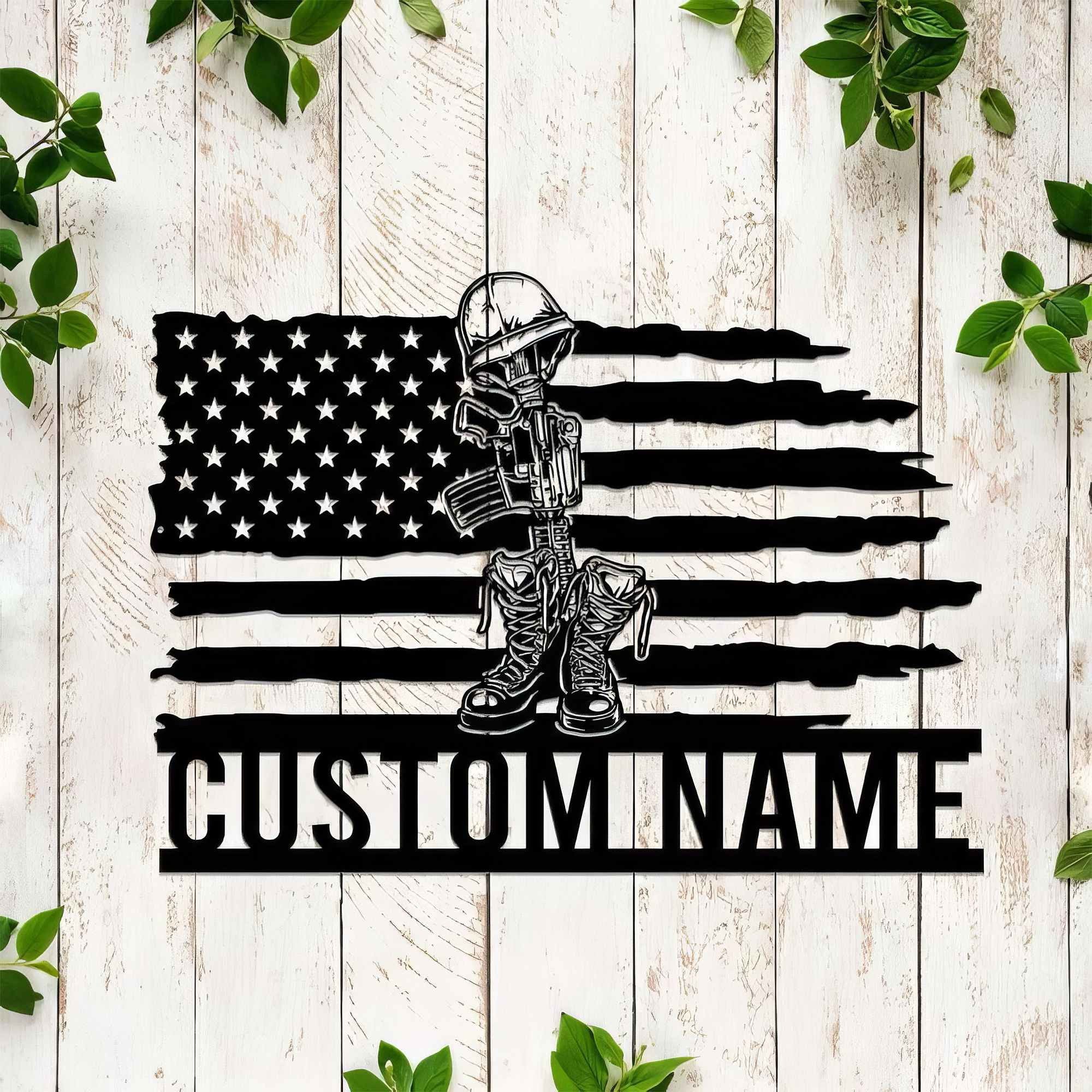 Premium US Veteran Metal Signs VPVC901071, Gifts For US Veterans, Fallen American Soldier Sign Boots Rifle Helmet Independence Day Veteran Day Patriotic Decor