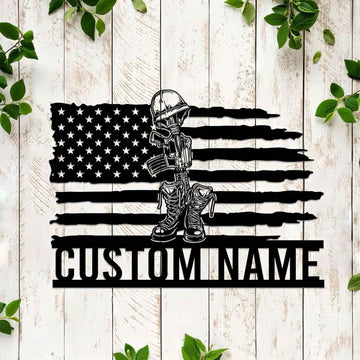 Premium US Veteran Metal Signs VPVC901071, Gifts For US Veterans, Fallen American Soldier Sign Boots Rifle Helmet Independence Day Veteran Day Patriotic Decor