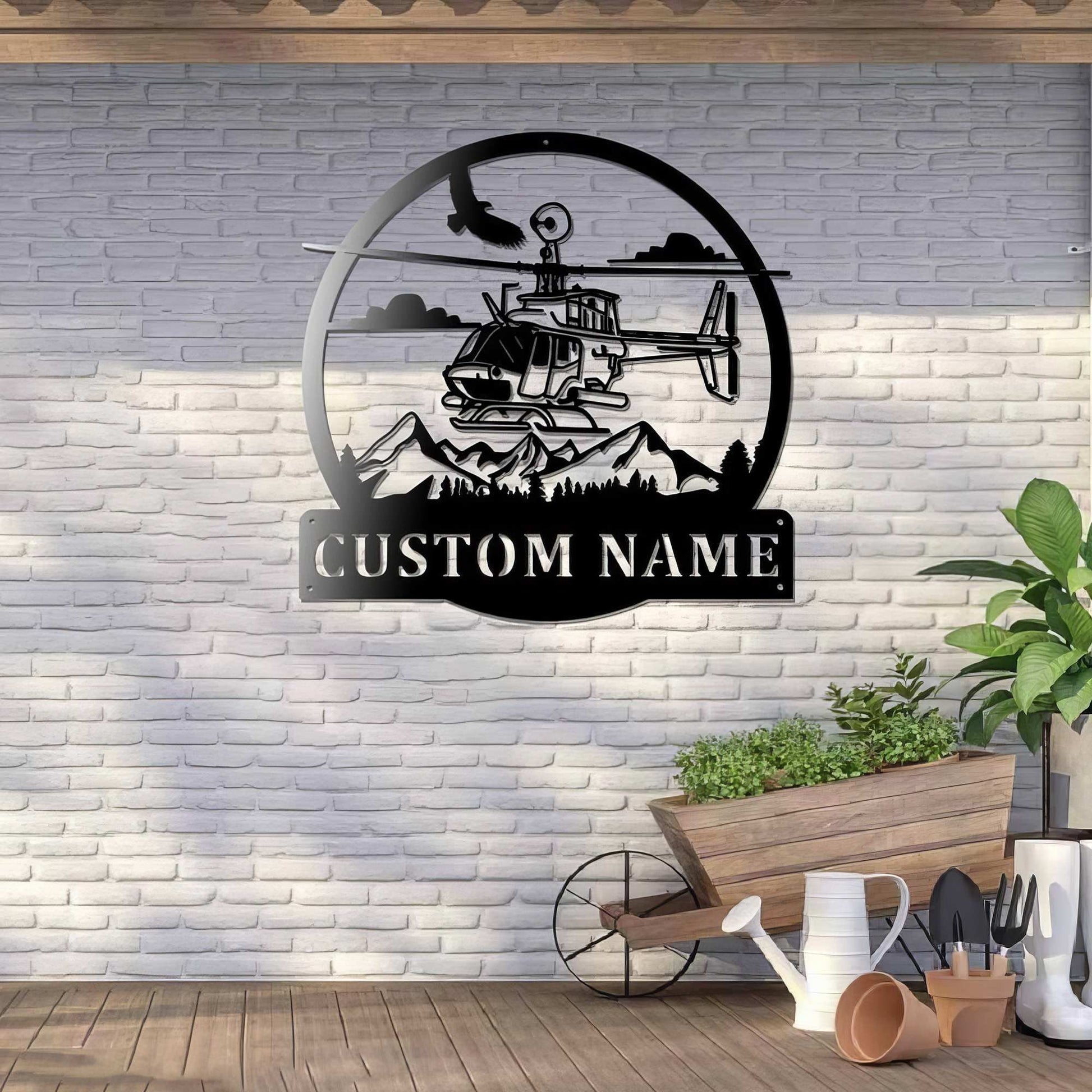 Premium Custom US Veteran Metal Signs VPVC901088, Gifts For US Veterans, Helicopter Sign Aircraft Hangar Pilot Name Sign Airforce Patriotic Decor Gift