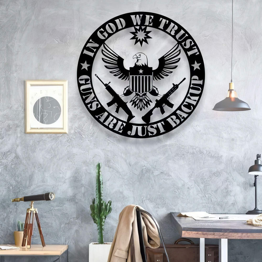 Premium Custom US Veteran Metal Signs VPVC901092, Gifts For US Veterans, In God We Trust Gun Are just Backup Sign Independence Day Veteran Day Patriotic Decor