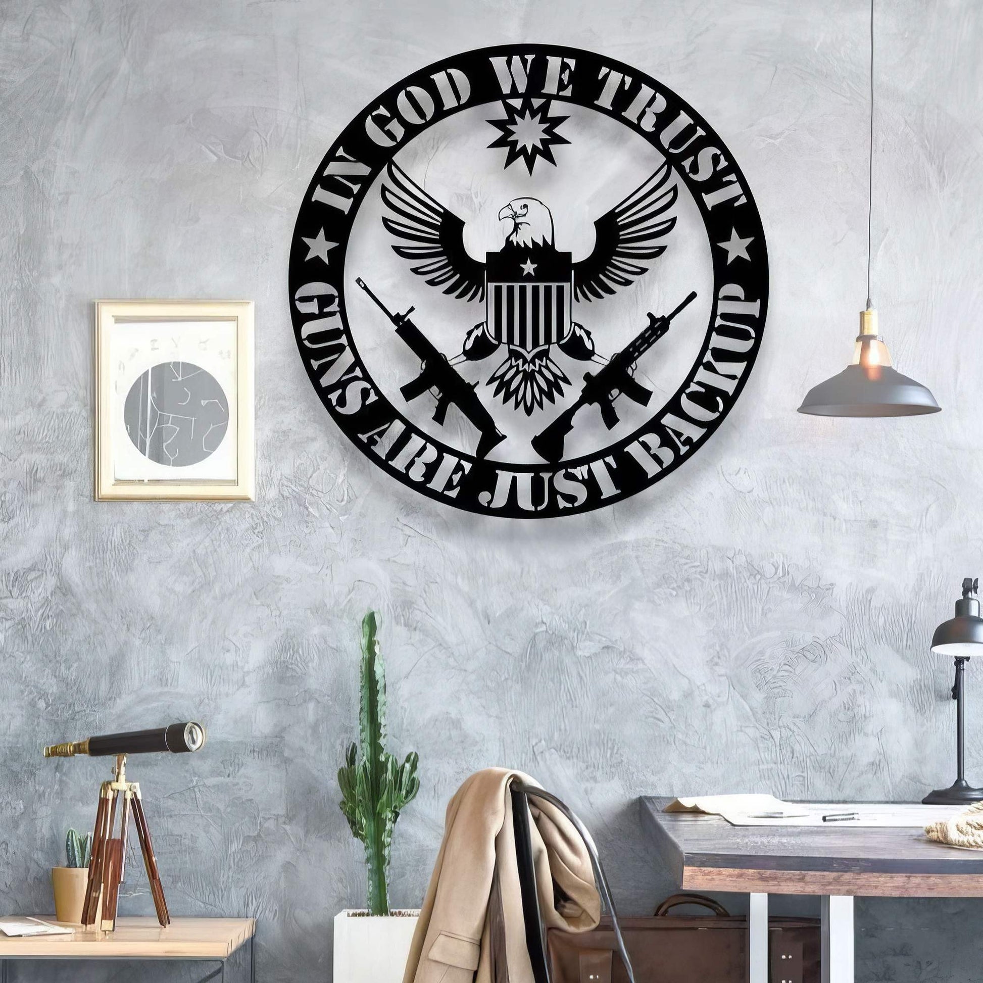 Premium Custom US Veteran Metal Signs VPVC901092, Gifts For US Veterans, In God We Trust Gun Are just Backup Sign Independence Day Veteran Day Patriotic Decor