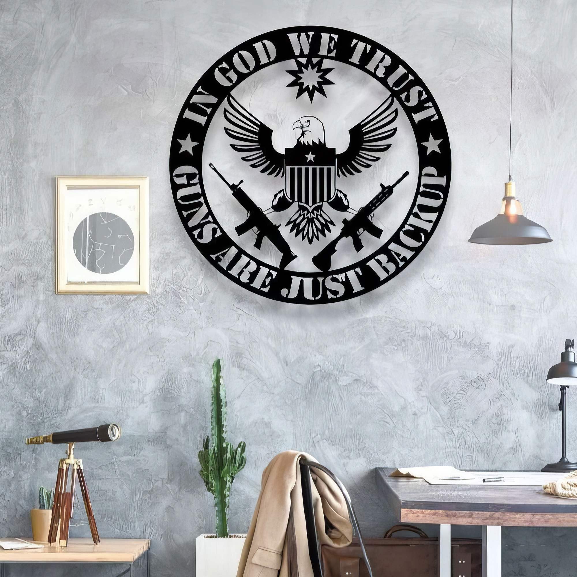 Premium Custom US Veteran Metal Signs VPVC901092, Gifts For US Veterans, In God We Trust Gun Are just Backup Sign Independence Day Veteran Day Patriotic Decor