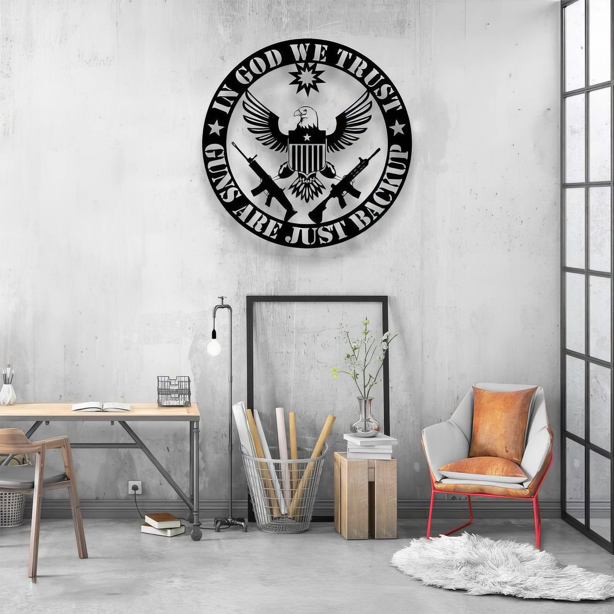 Premium Custom US Veteran Metal Signs VPVC901092, Gifts For US Veterans, In God We Trust Gun Are just Backup Sign Independence Day Veteran Day Patriotic Decor