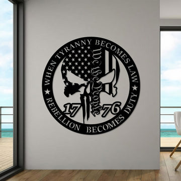 Premium US Veteran Metal Signs VPVC901111, Gifts For US Veteran, Skull American Flag Sign We the People Independence Day Veteran Day Patriotic Decor