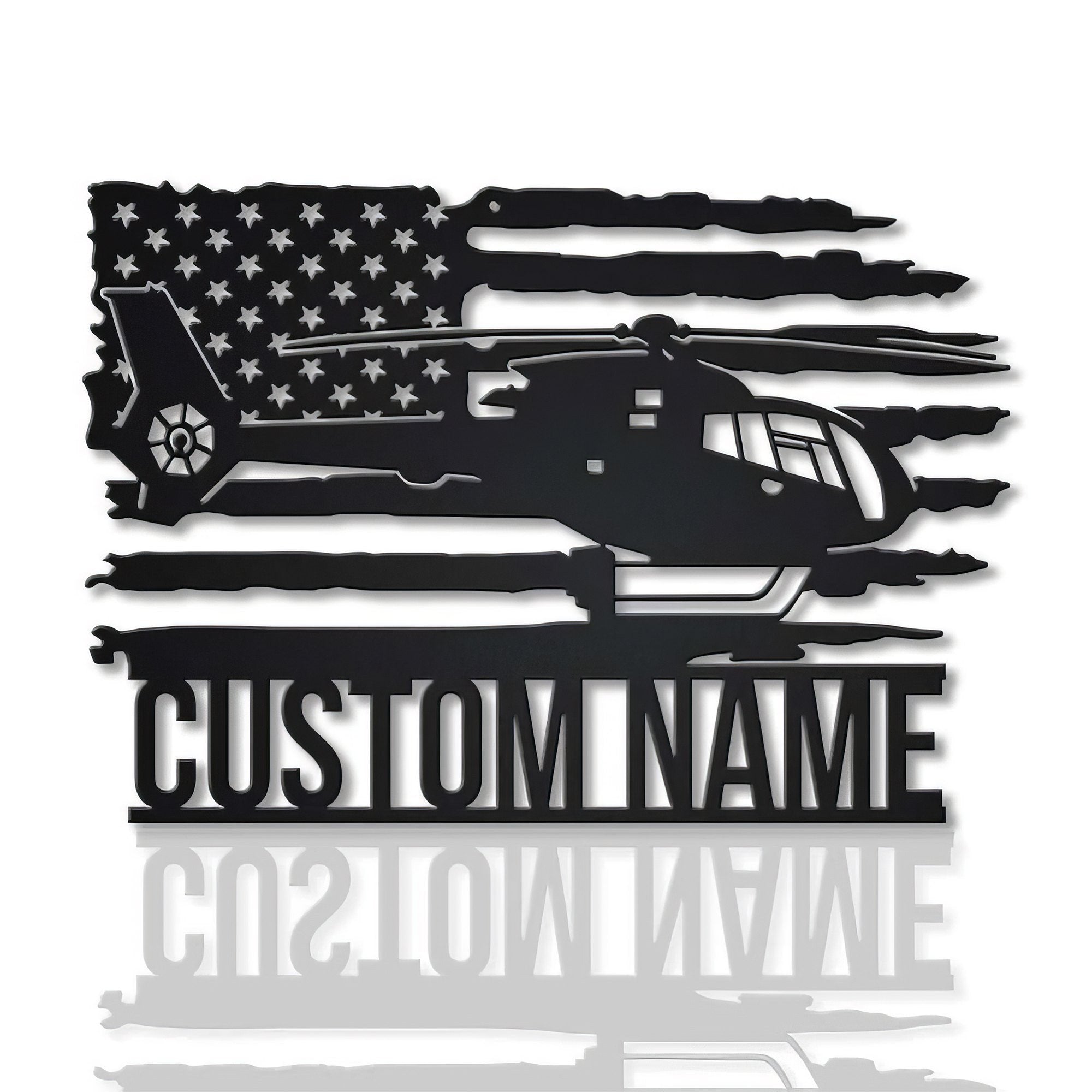 Premium Custom US Veteran Metal Signs VPVC901119, Gifts For US Veteran, Helicopter USA Flag Sign Aircraft Hangar Pilot Name Sign Airforce Patriotic Decor Gift