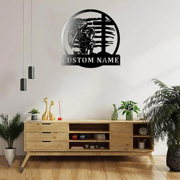 Premium Custom US Veteran Metal Signs VPVC901137, Gifts For Veteran, US Soldier Kneeling At Cross Sign We Will Never Forget Independence Day Veteran Day Patriotic Decor Gift